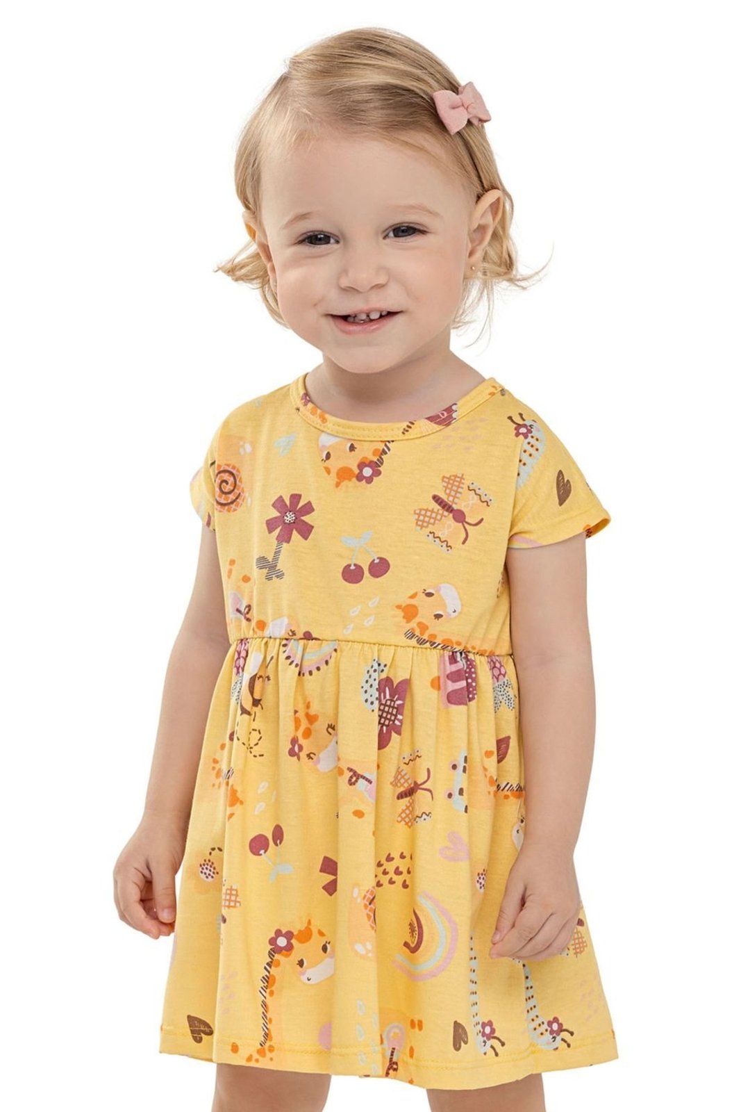Infantil - Vestido Menina Girafinhas Elian Amarelo