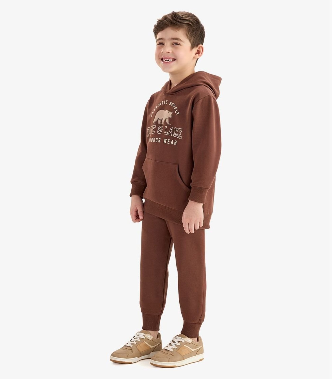 Infantil - Conjunto Blusão de Capuz e Calça Moletom Rovi Marrom