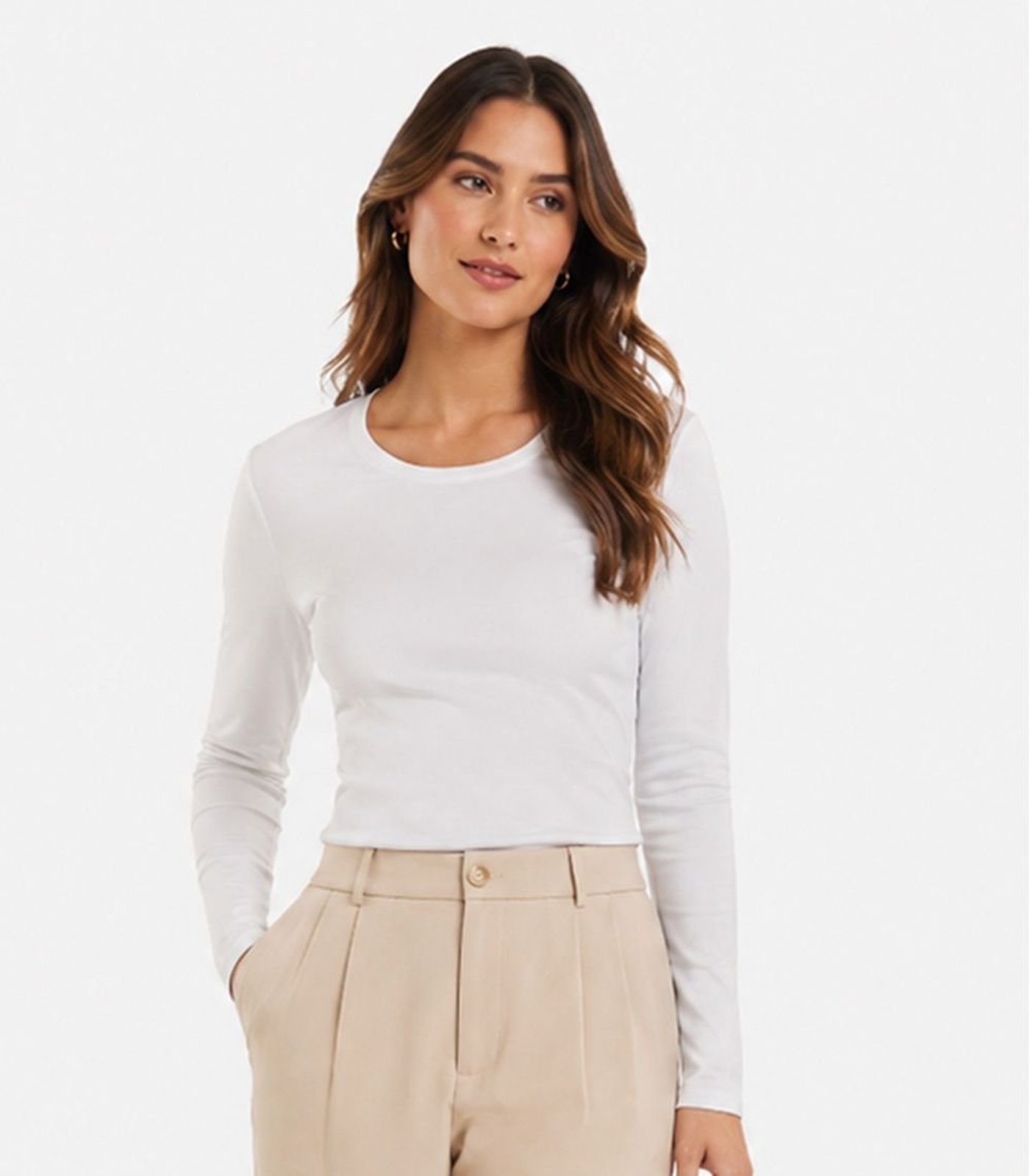 Blusa Manga Longa Feminina Em Suplex Infinita Cor Bege