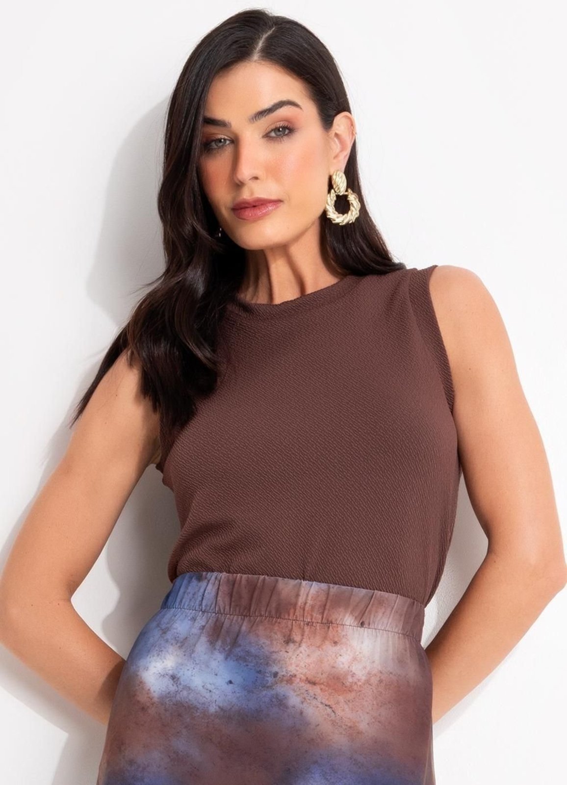 Vista 2 Blusa Em Malha Texturizada Quintess marrom Quintess marrom