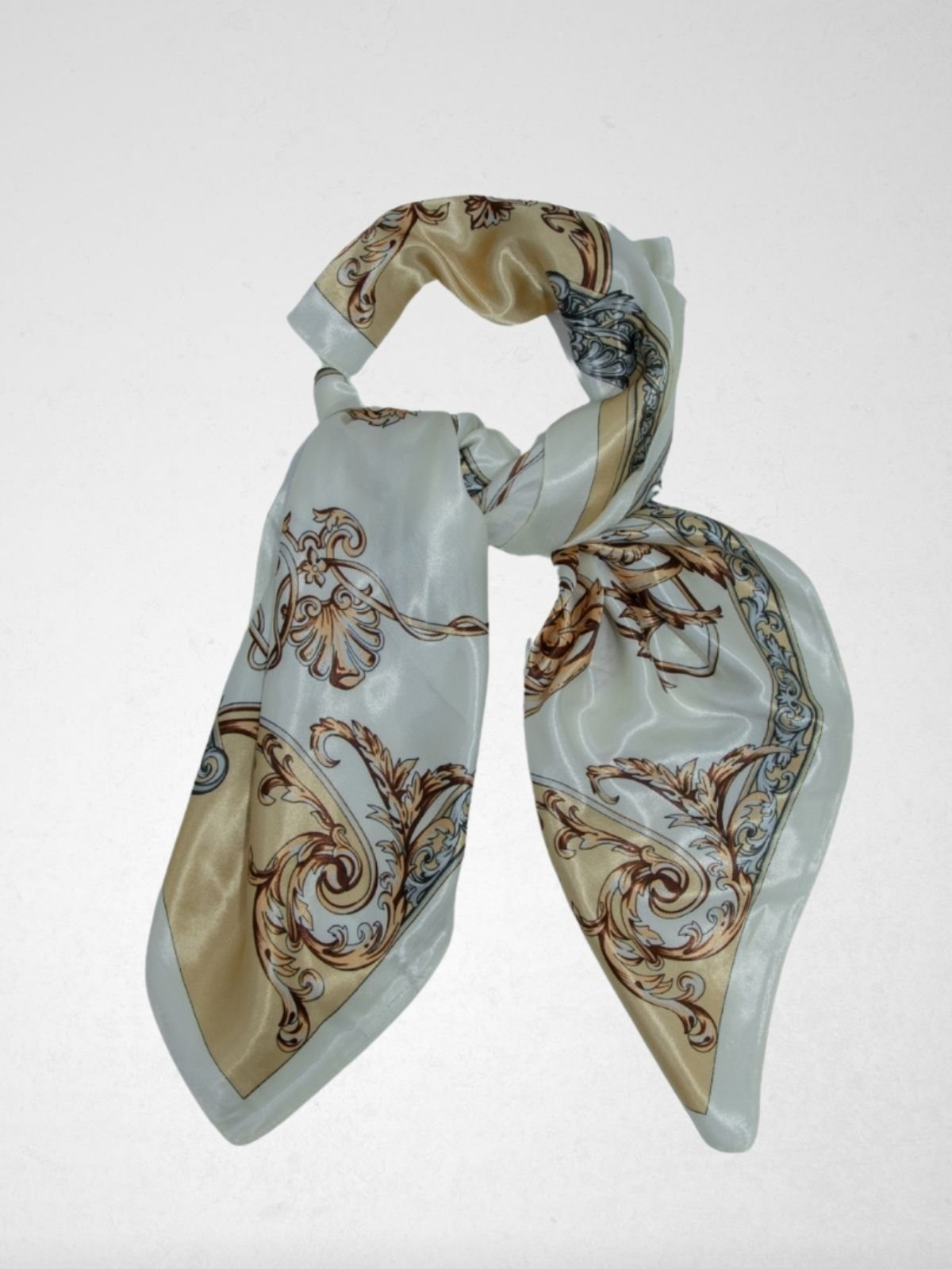 Vista 2 Lenço Via Lessa Milazzo Acetinado Estampa Arabesco Off White off-white white Via Lessa off-white white
