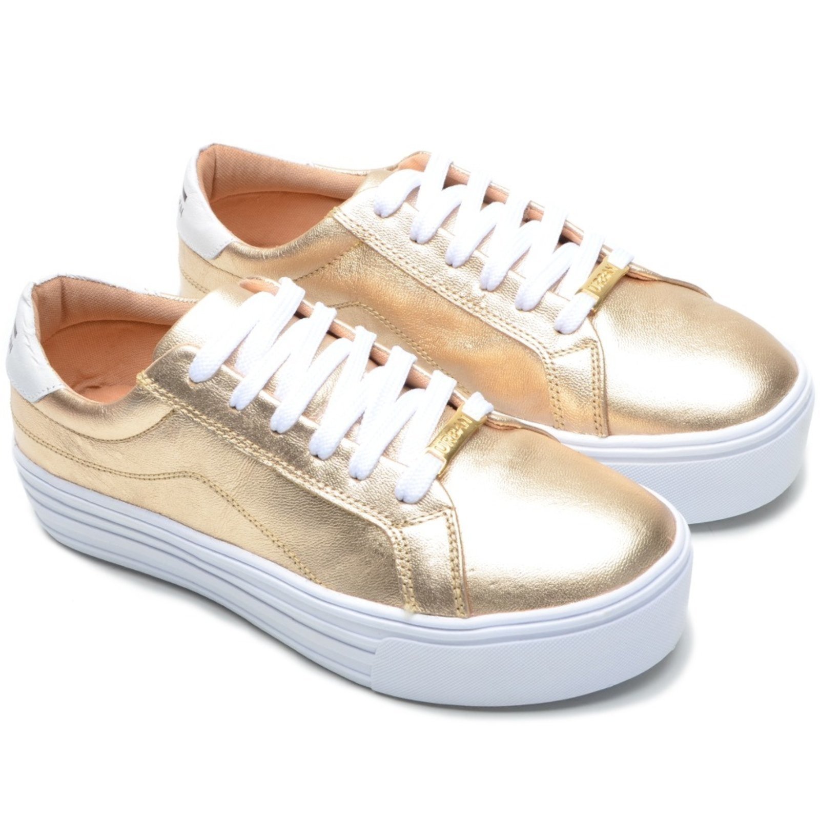 Tênis Casual Feminino Confort em Couro Polo Urban Dourado