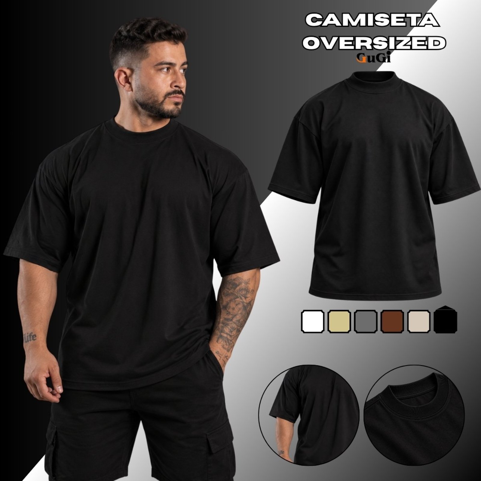 Camiseta Masculina Oversized Lisa 100% Algodão 30.1 Preto