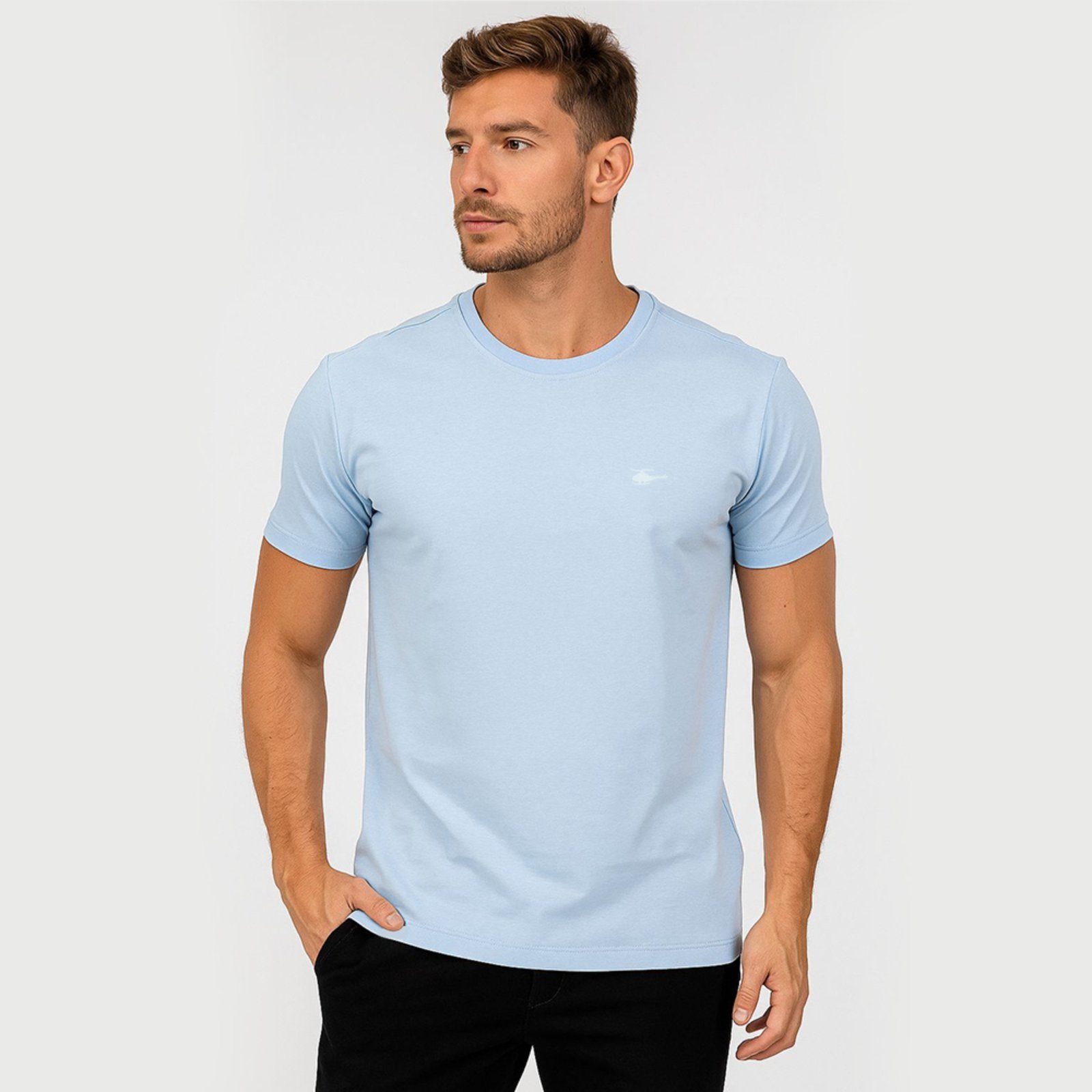 Camiseta Masculina Sallo Gola O Básica Premium Misto Sky