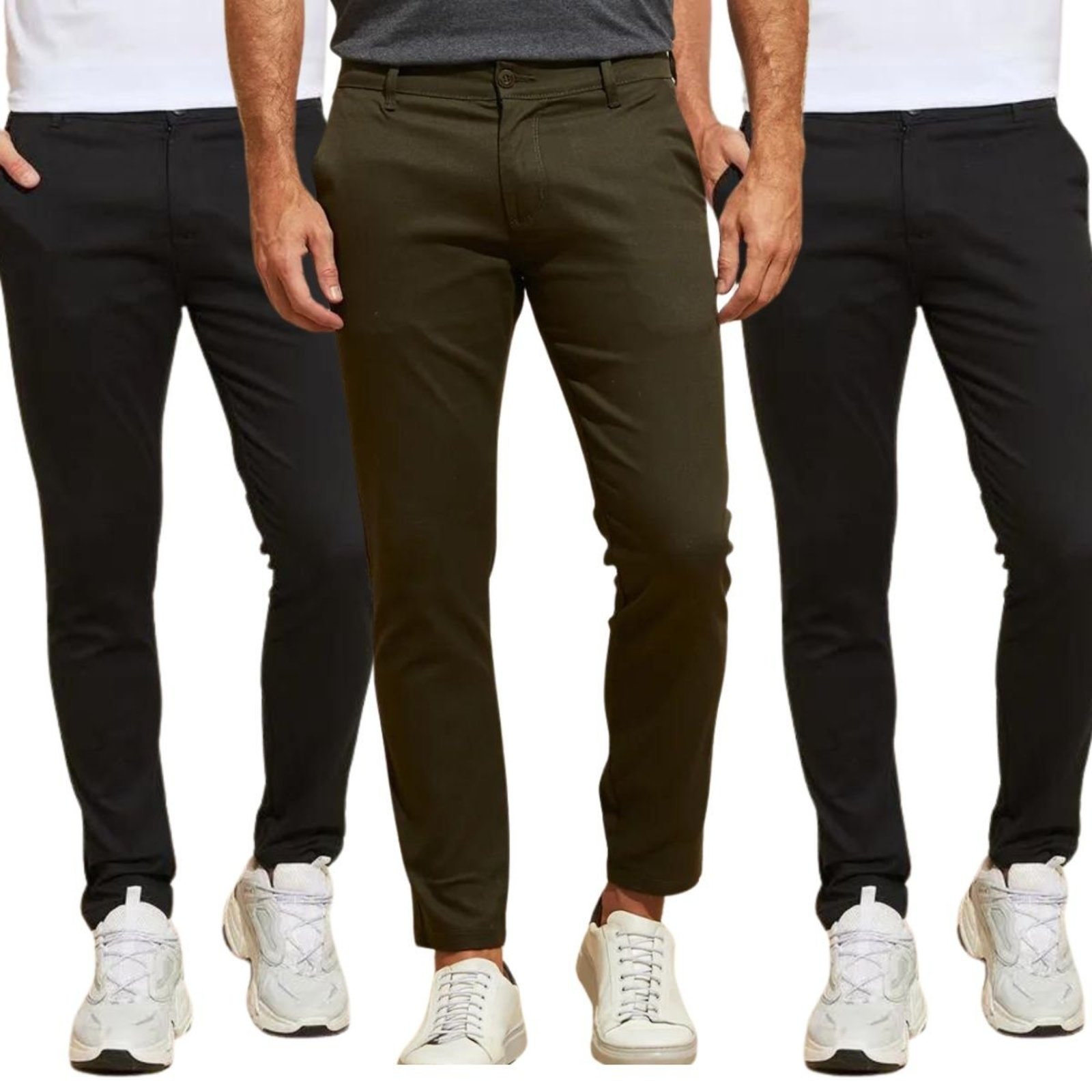 Kit 3 Calças Industrie de Sarja Chino Com Bolso Traseiro Embutido Alfaiataria Skinny Preto