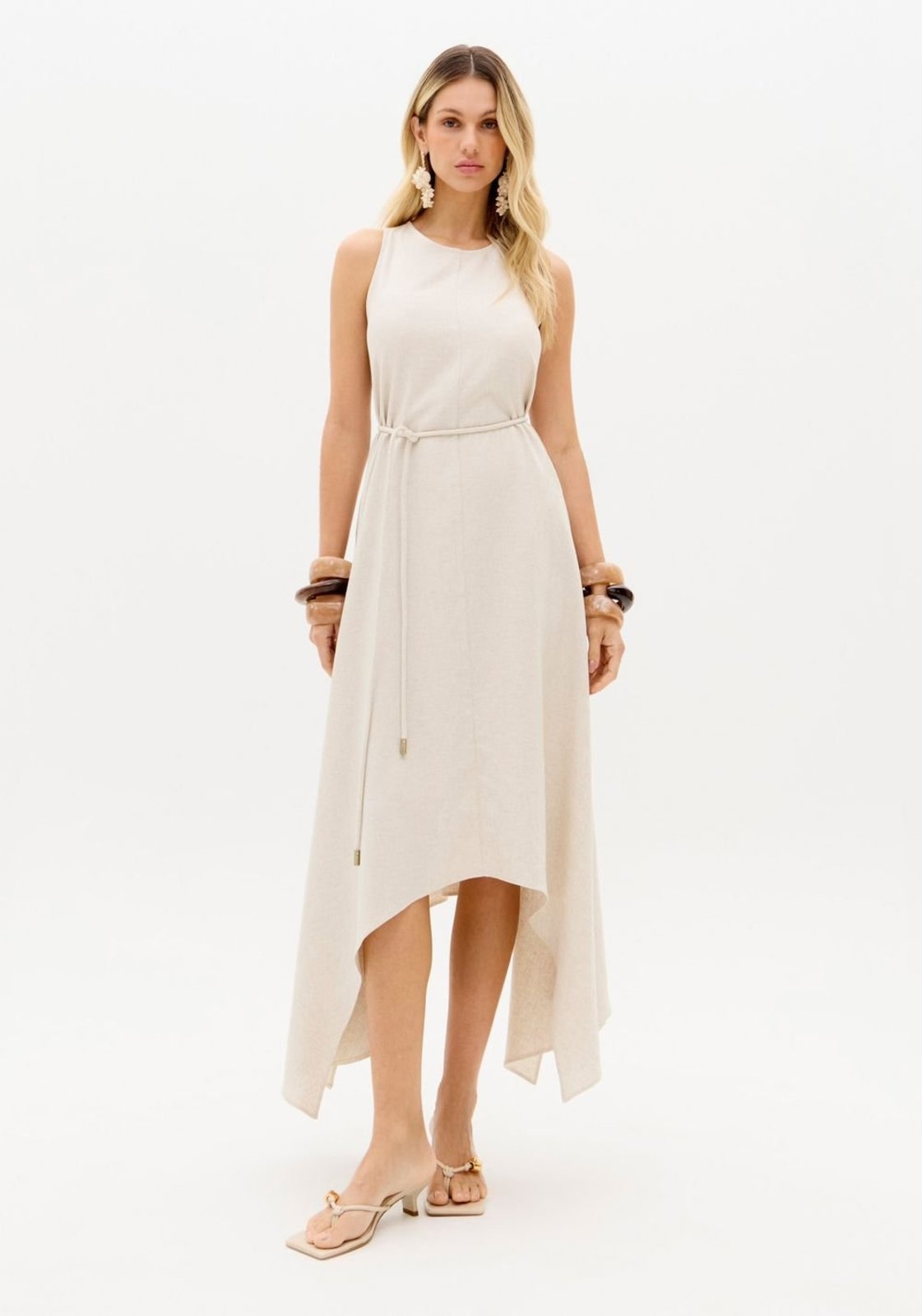 Vestido Super Midi Assimétrico Com Linho Lança Perfume