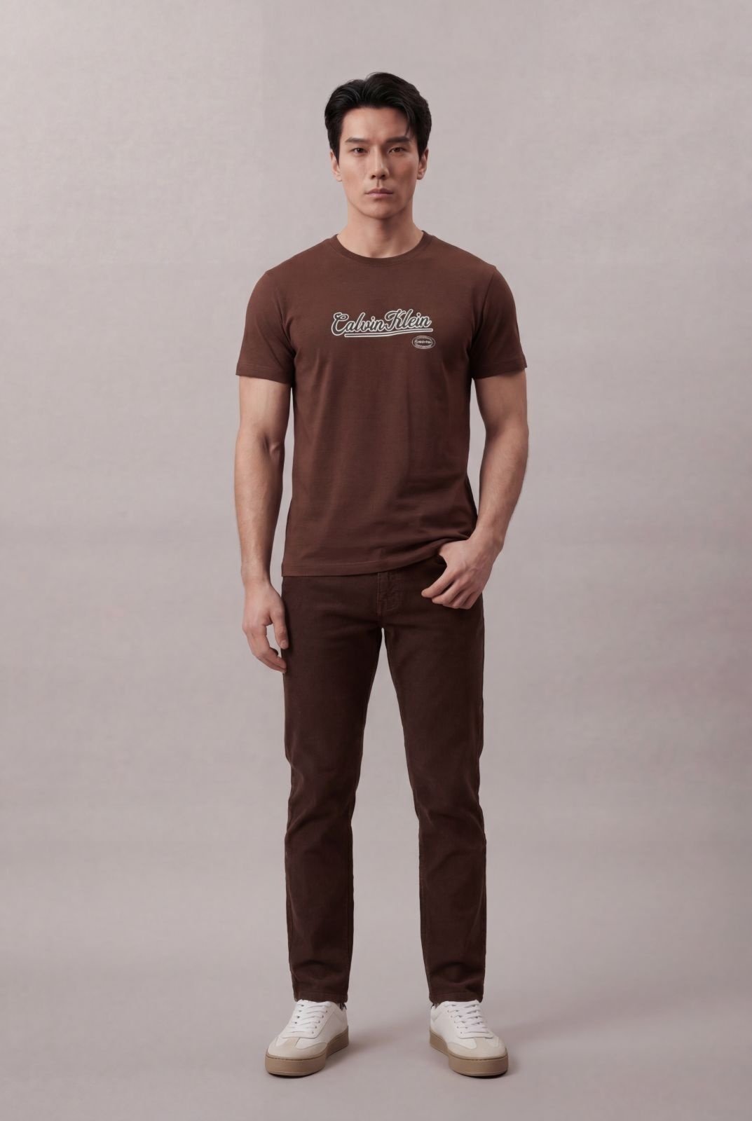 Camiseta Manga Curta Calvin Klein Jeans Masculino Calvin Bordado - Marrom Calvin Klein Jeans