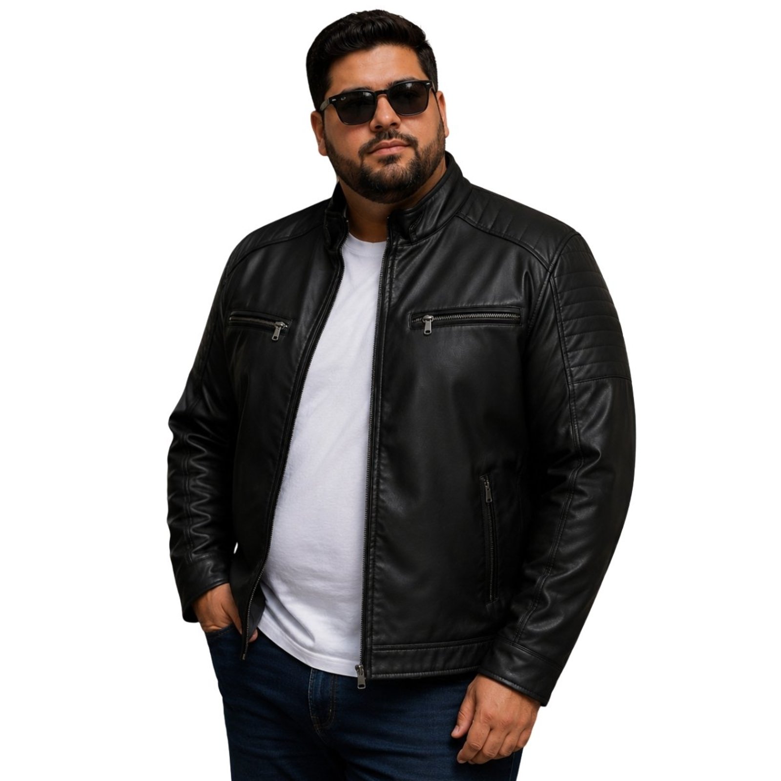 Jaqueta Masculina Couro PU Plus Size G1 Inverno Tendencia Preto