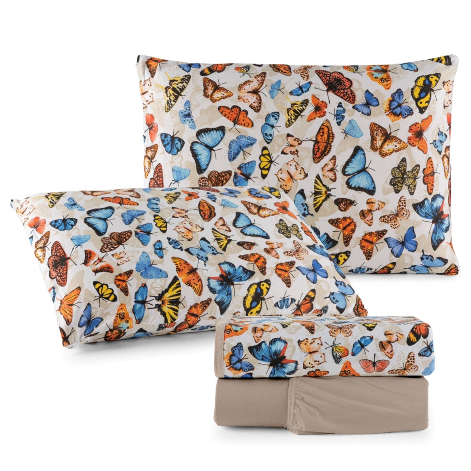 Jogo Cama Lençol Casa Scarpa Sonnet Casal Padrão Malha Estampada Algodão 4 Peças - Borboletas - Bege