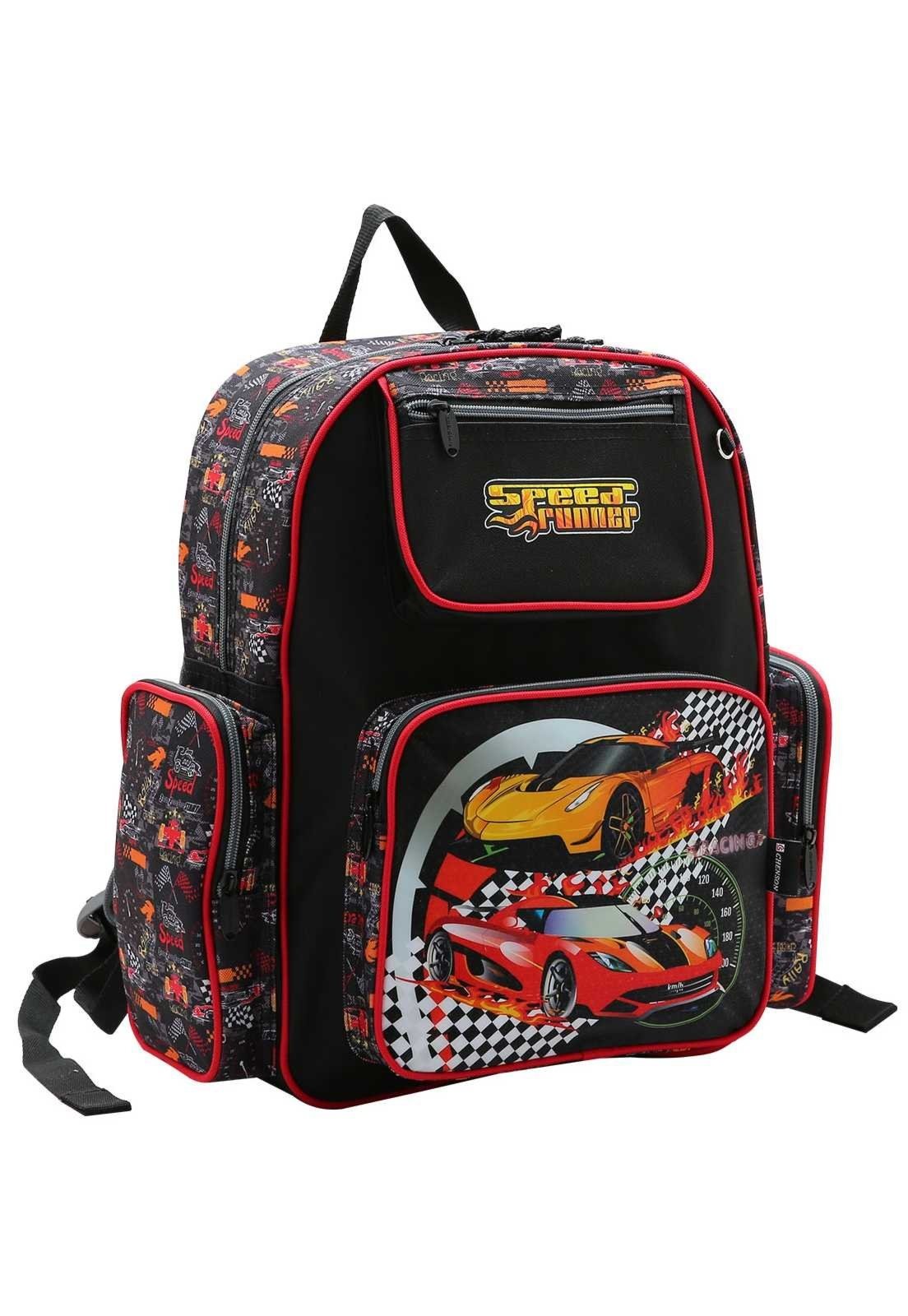 Mochila Escolar Menino Estampa Carros de Corrida