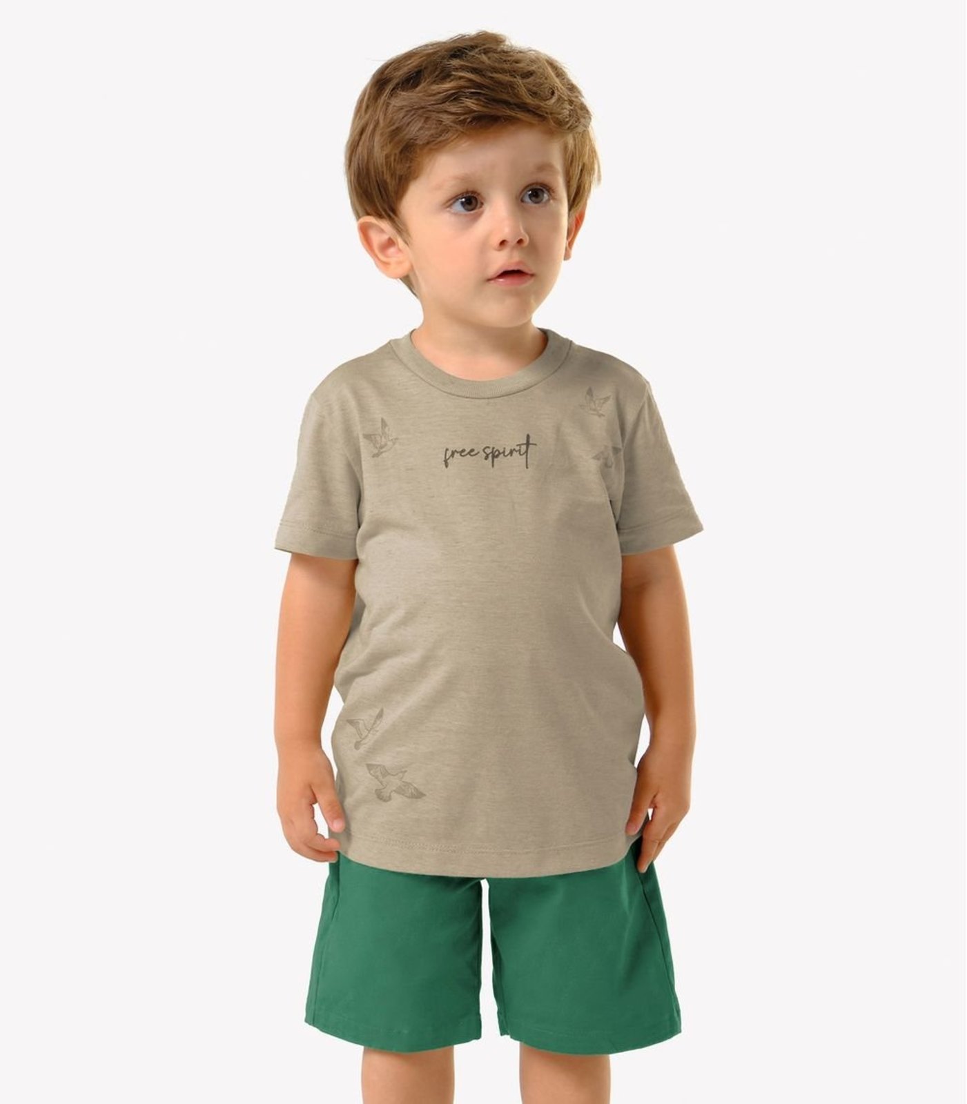 Infantil - Conjunto Camiseta Com Bermuda Trick Nick Bege