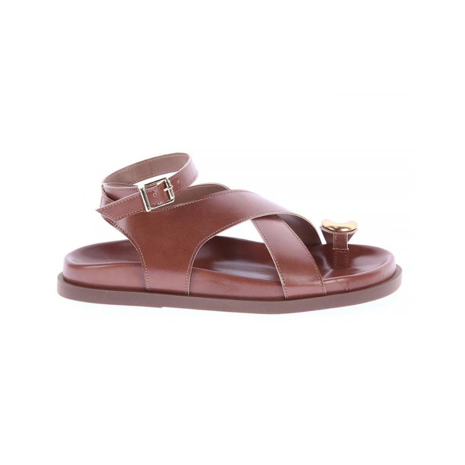 Diana – Sandália de Tiras Caramelo com Detalhe Dourado Caramelo