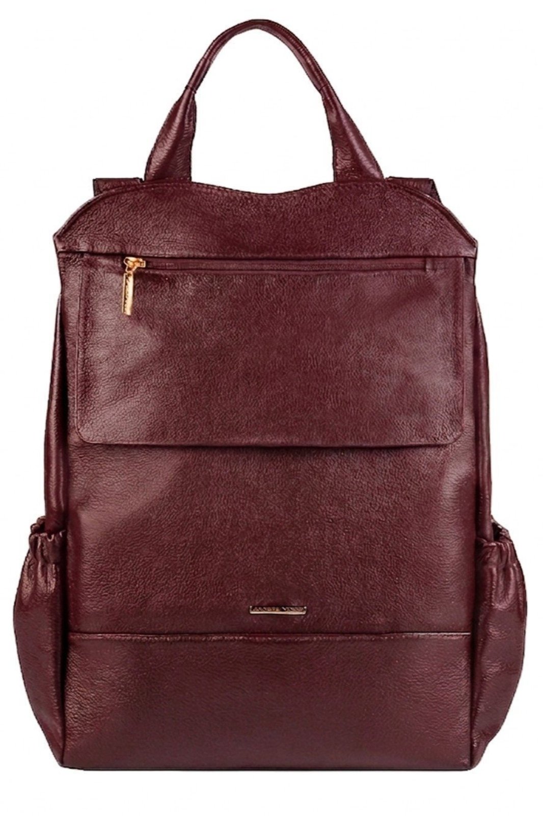 Mochila antifurto grande de couro liso Suzana - Marsala