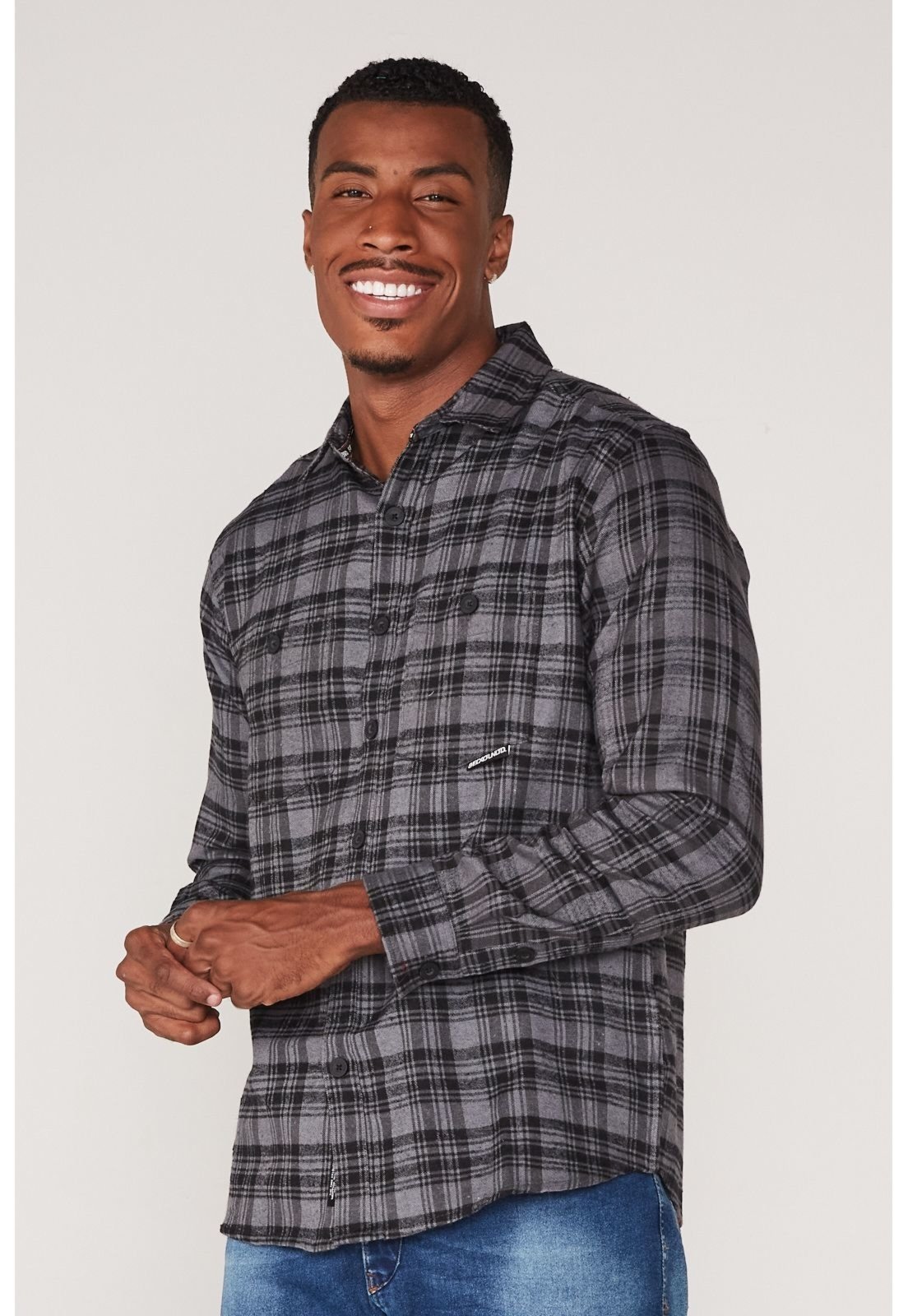 Camisa Ecko Manga Longa Xadrez Preta