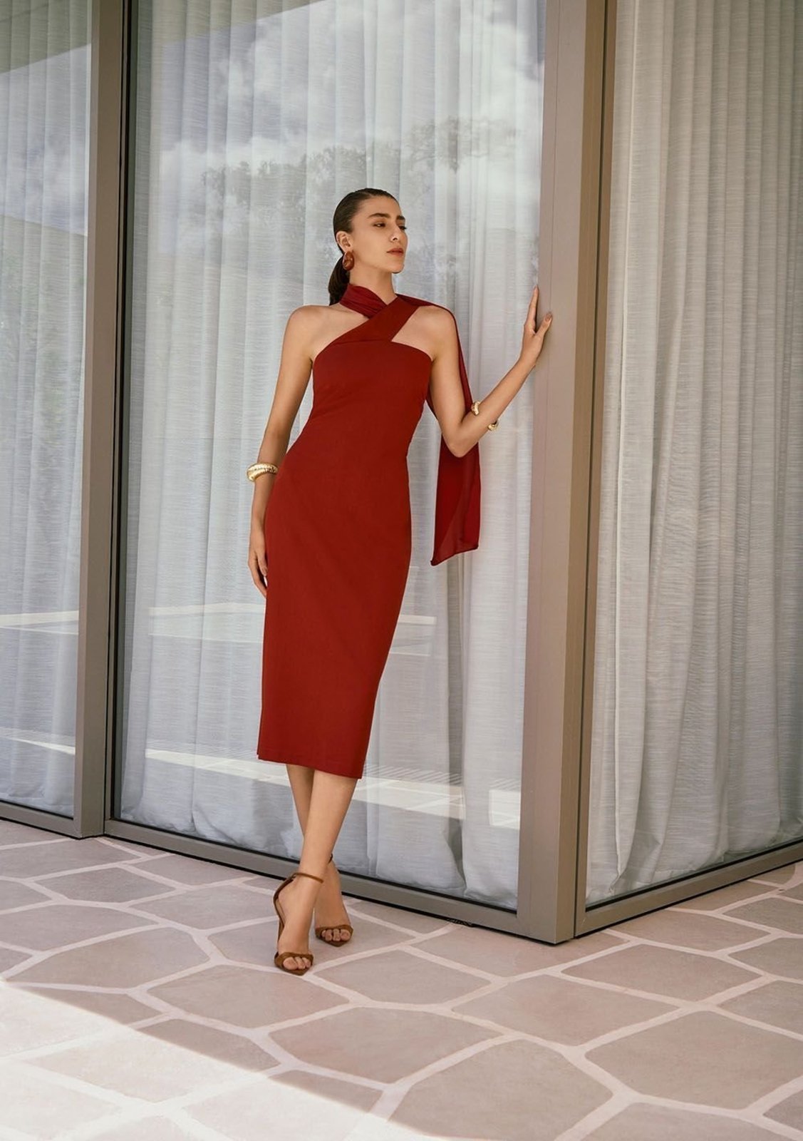 Vestido Um Ombro Só Midi Carmine - Vermelho