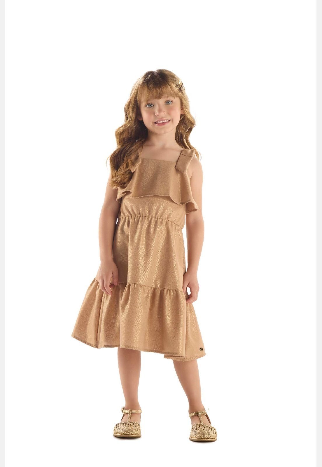 Infantil - Vestido Tecido Linho Foil Up Baby Marrom