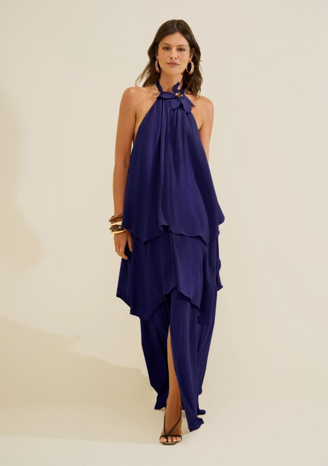 Vestido Gola Alta Aéria - Azul