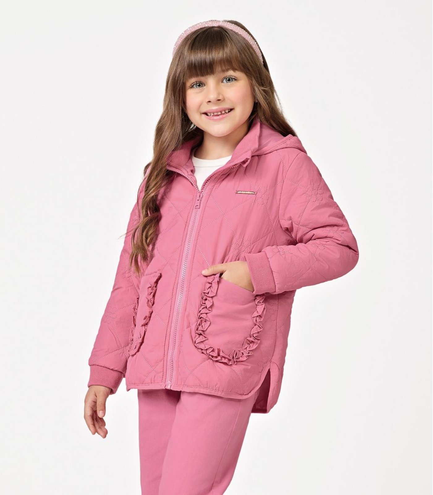 Infantil – Jaqueta Puffer com Capuz Trick Nick Rosa