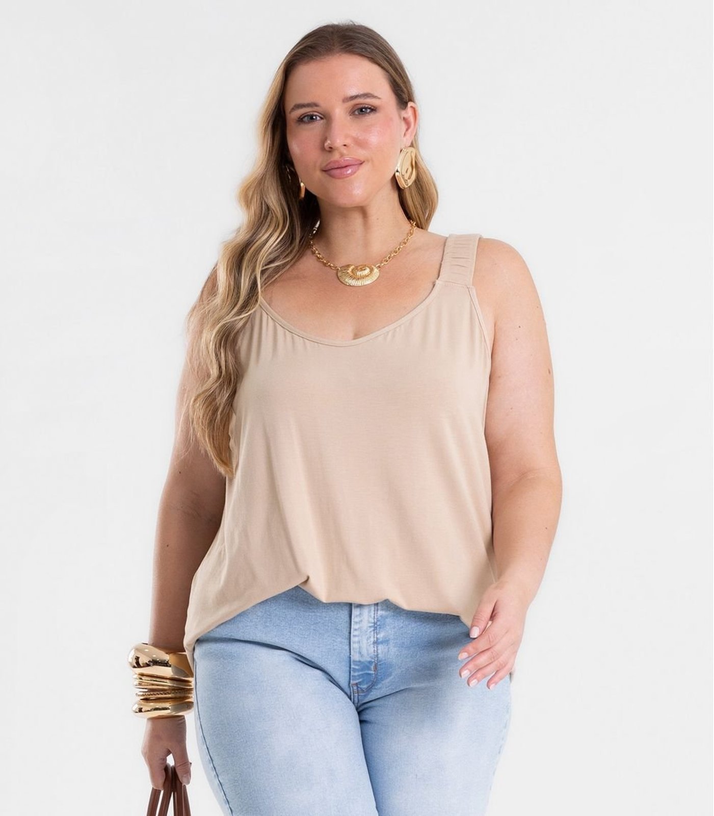 Blusa De Alça Feminina Plus Size Secret Glam Marrom