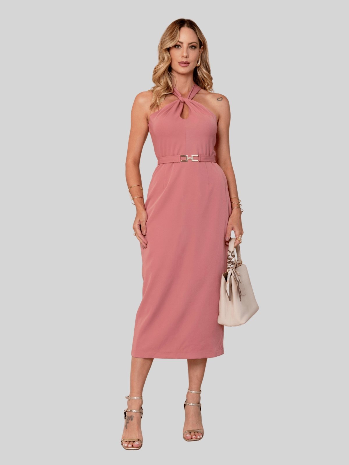 Vestido Miss e Misses Janaina Md Transpassado C/Cinto Gola Rosa