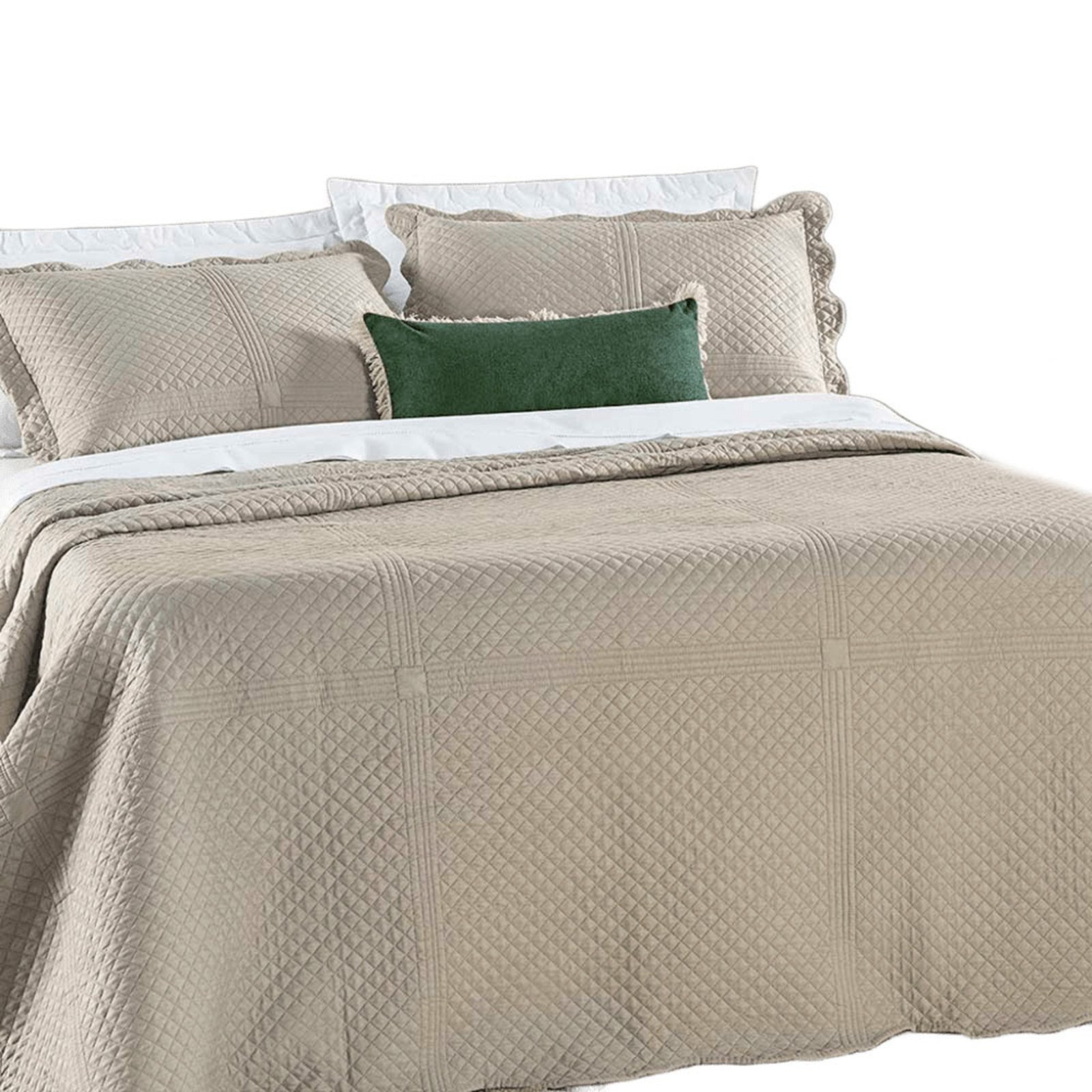 Kit Cobre Leito Colcha Clean Casal Dupla face - Cáqui - 100% Poliéster