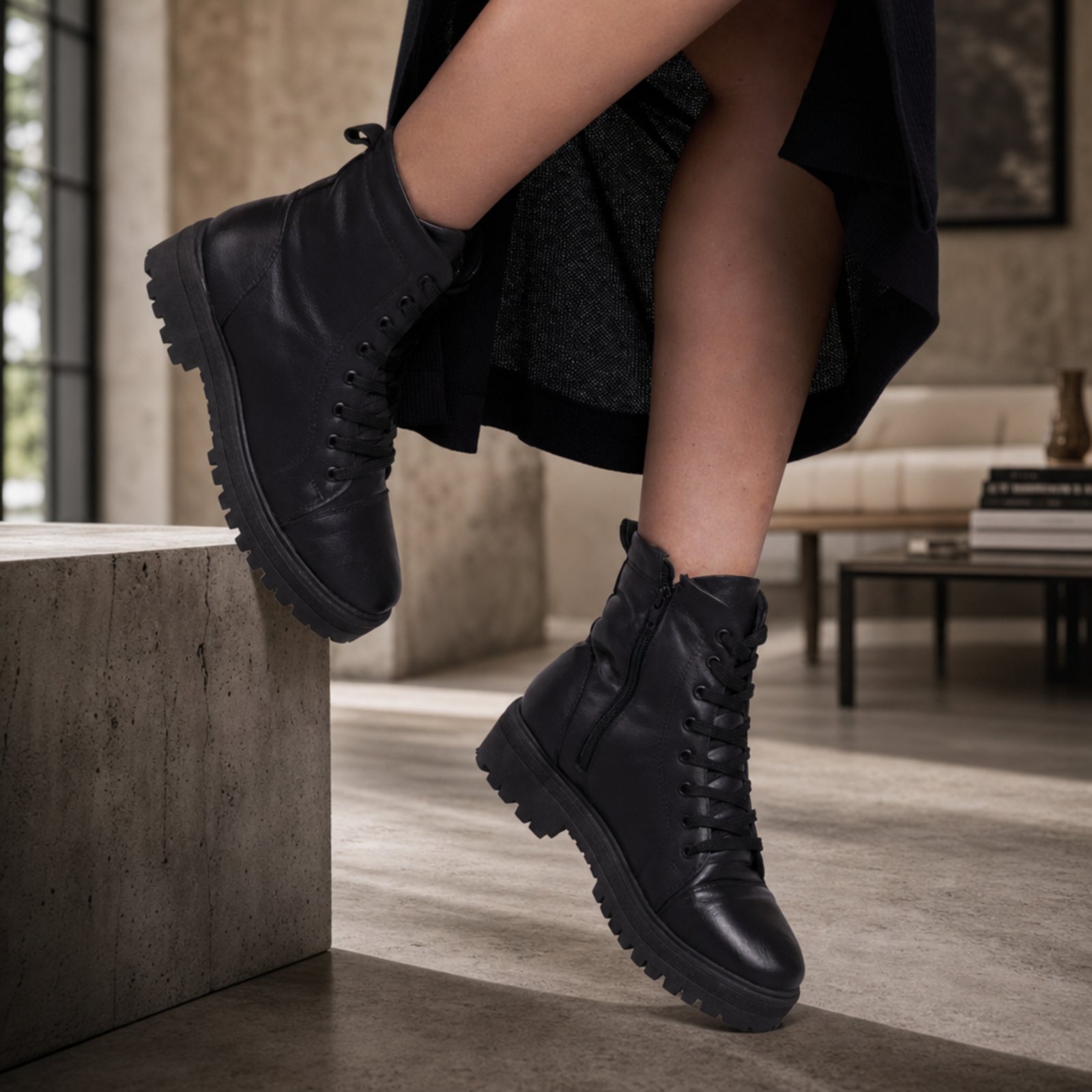 Bota Coturno Feminina Couro Legítimo Premium Solado Costurado Tratorada Estilo e Conforto