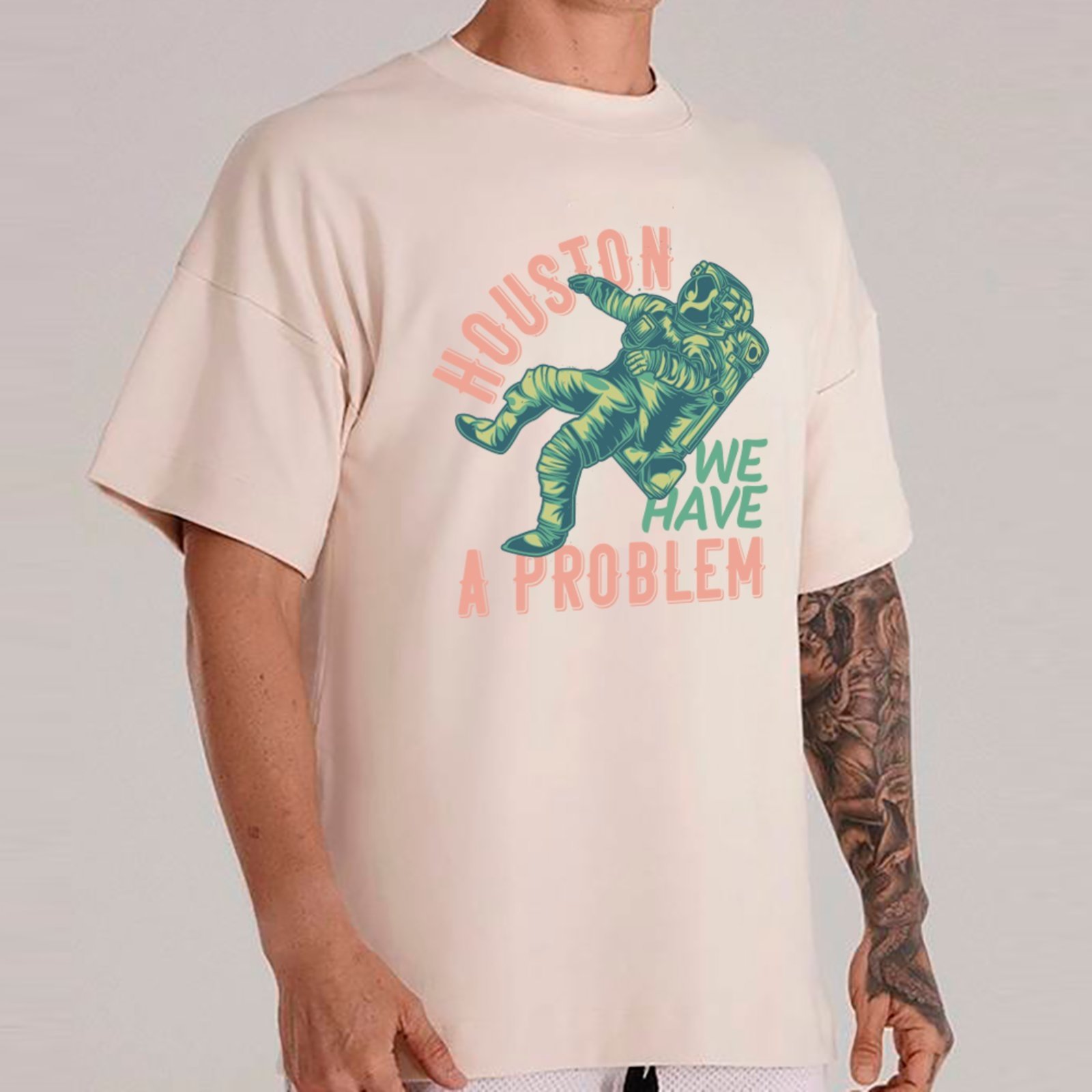 Camiseta Ousy Houston We Have a Problem Oversized Unissex Off White