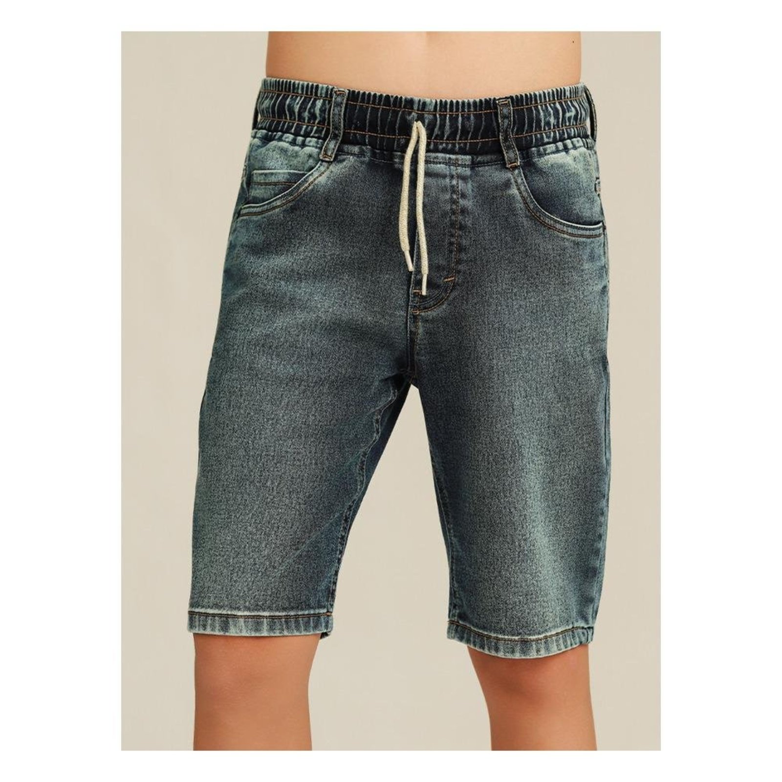 Infantil - Bermuda Jeans com Cós de Elástico e Cordão de Ajuste Banana Danger Jeans 10 Azul