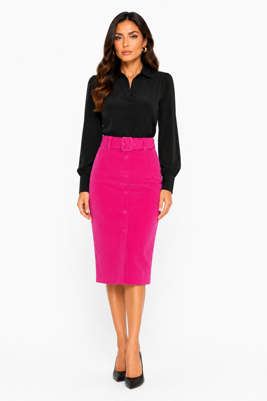 Saia Veludo D Bell Outlet Fashion Com Botões Pink