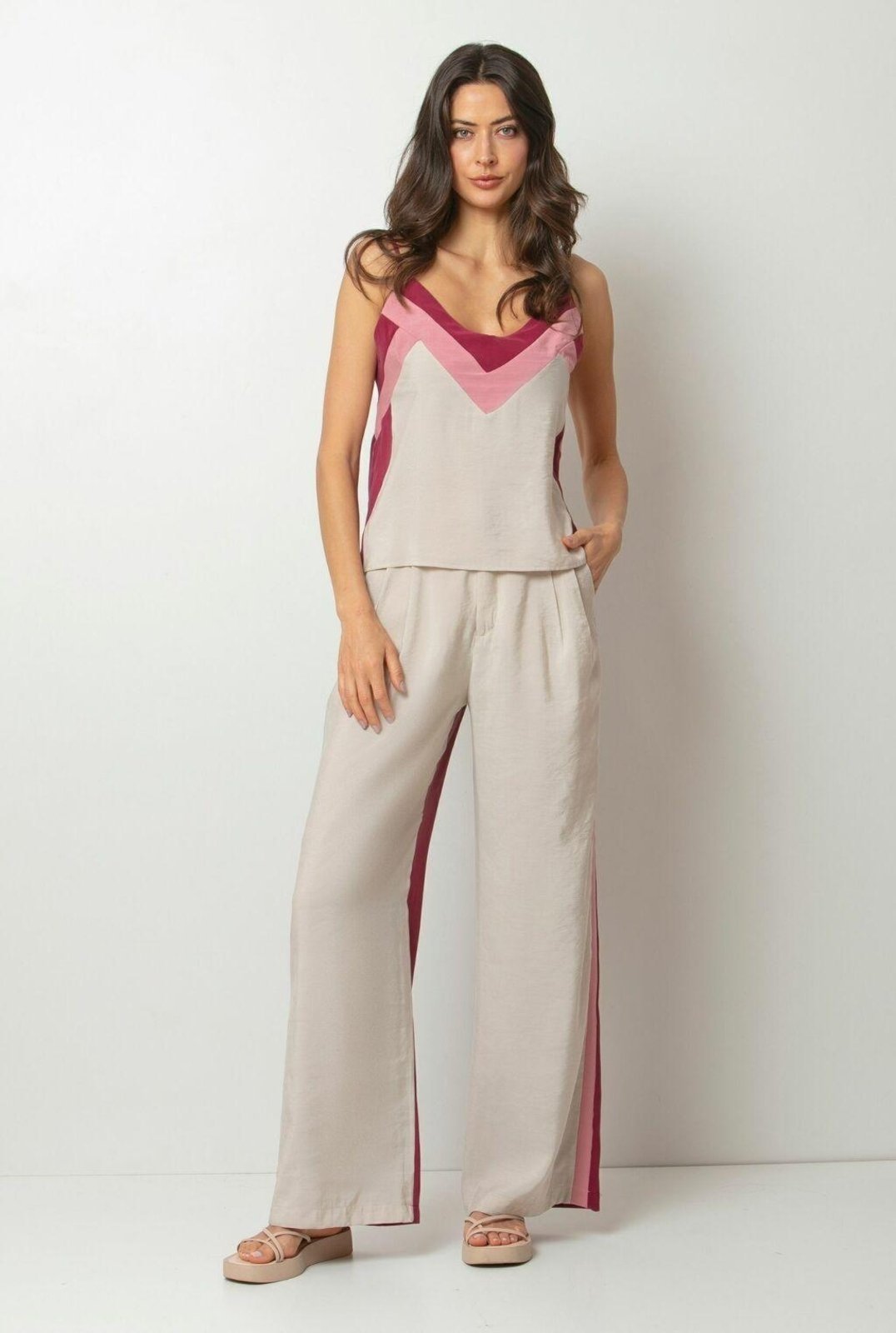 Calça Maria Manô Pantalona Tricolor Cinza