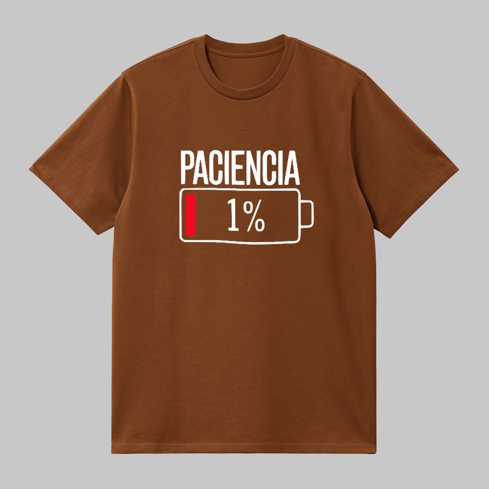 Camiseta Básica Sem Paciência Estampa Divertida Unissex Marrom