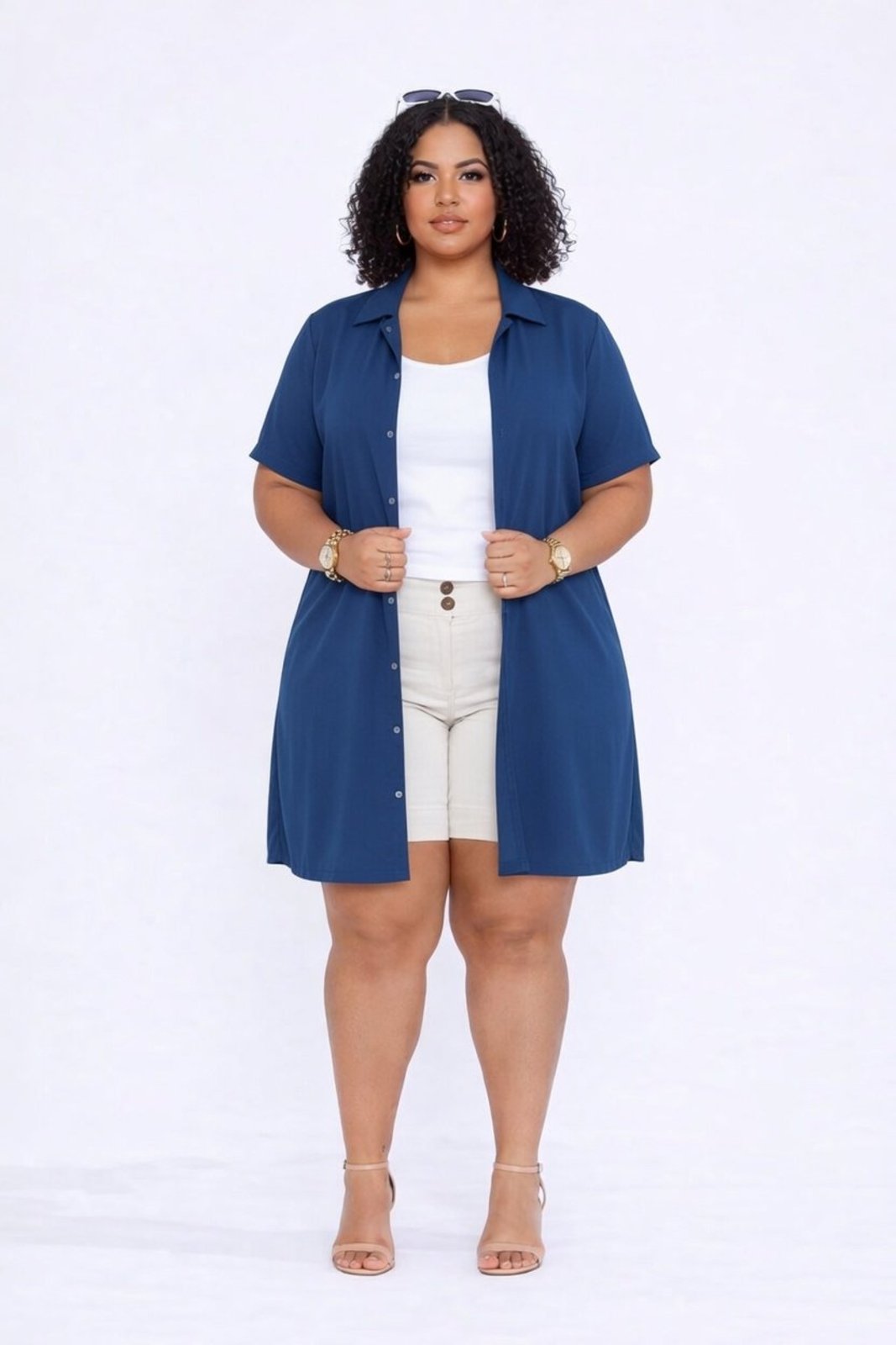 Kimono Plus Size D Bell Outlet Fashion Abertura Lateral Azul