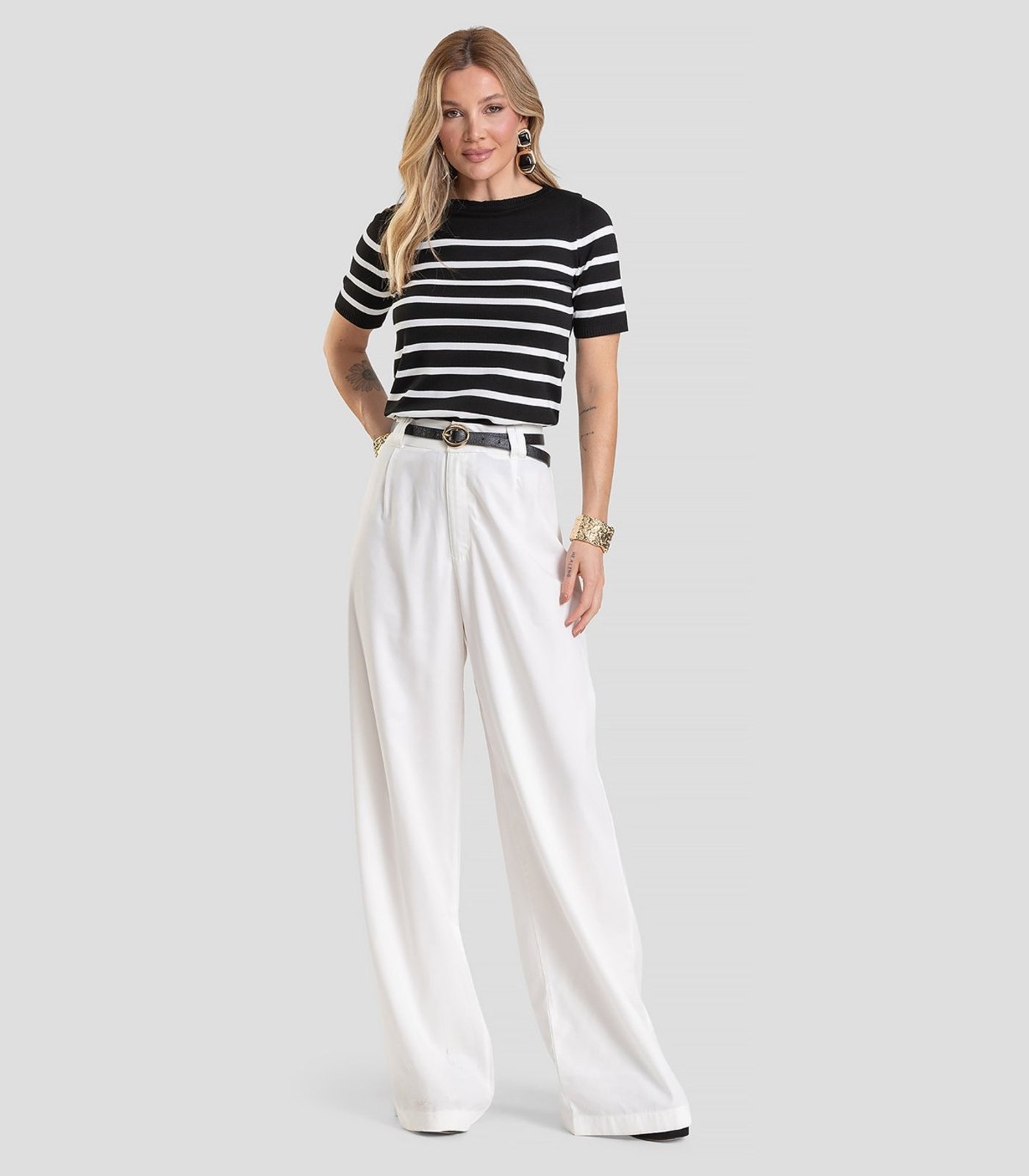 Blusa Feminina Em Tricot Listrado Dianna Preto