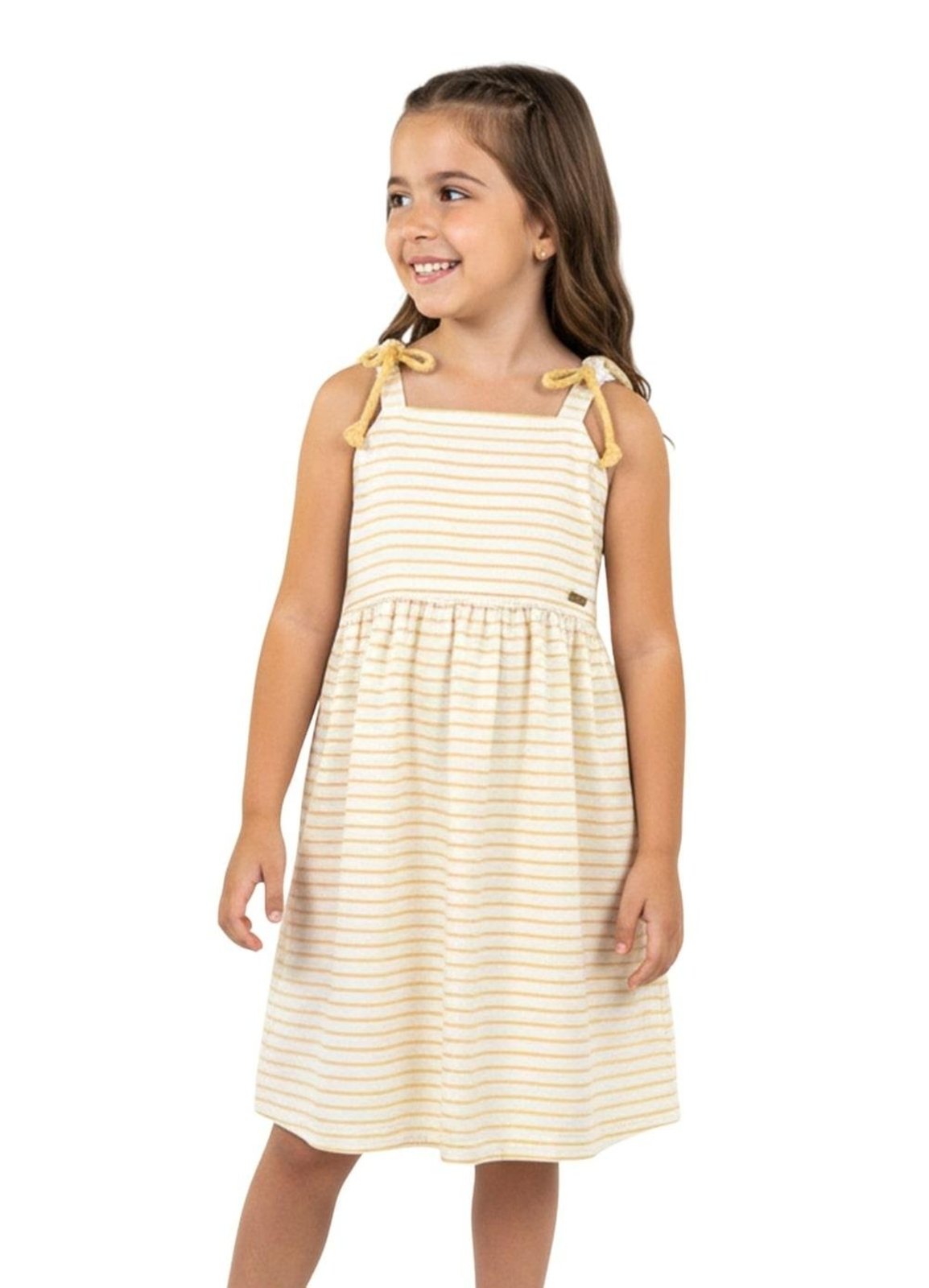 Infantil - Vestido Menina Alegria De Verão Alphabeto Amarelo Branco