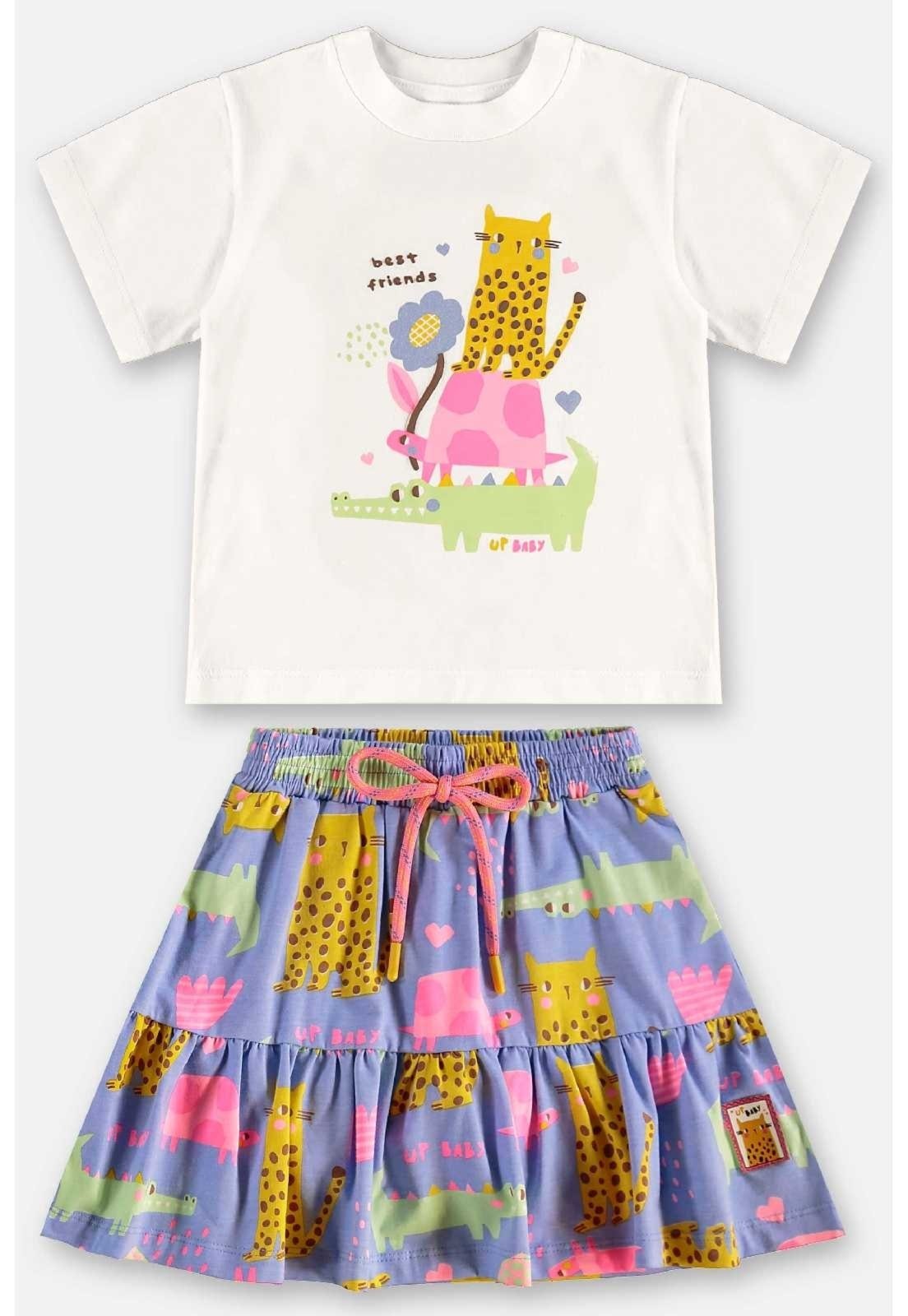 Vista 3 Infantil - Conjunto com Blusa e Saia Up Baby bege Up Baby bege