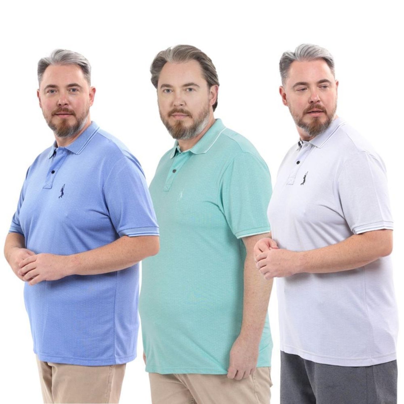 Kit 3 Camisa Polo Plus Masculina Piquet Dia a Dia