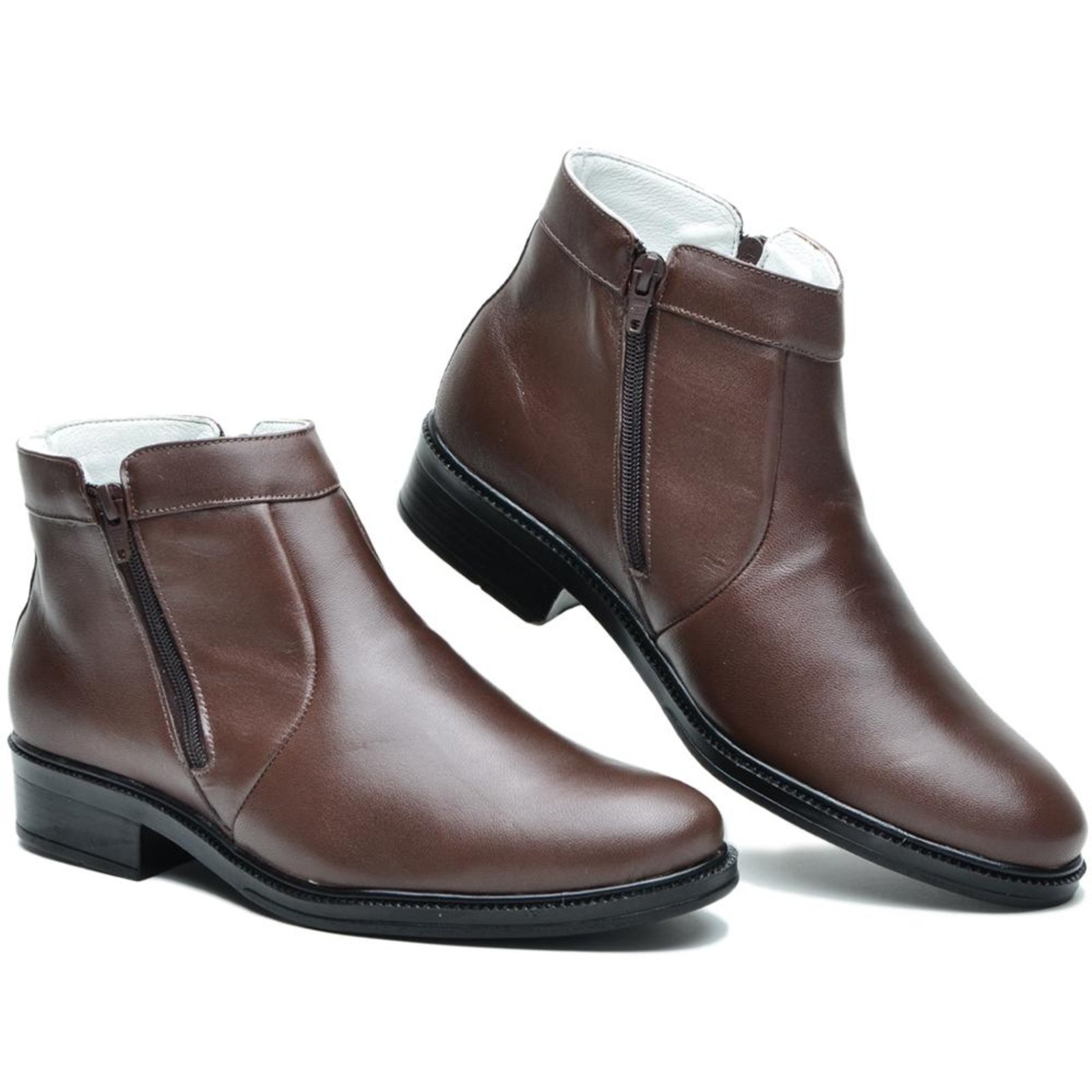 Bota Masculina Chelsea Couro Botina Cano Curto Lisa Zíper Marrom Escuro 37 Marrom