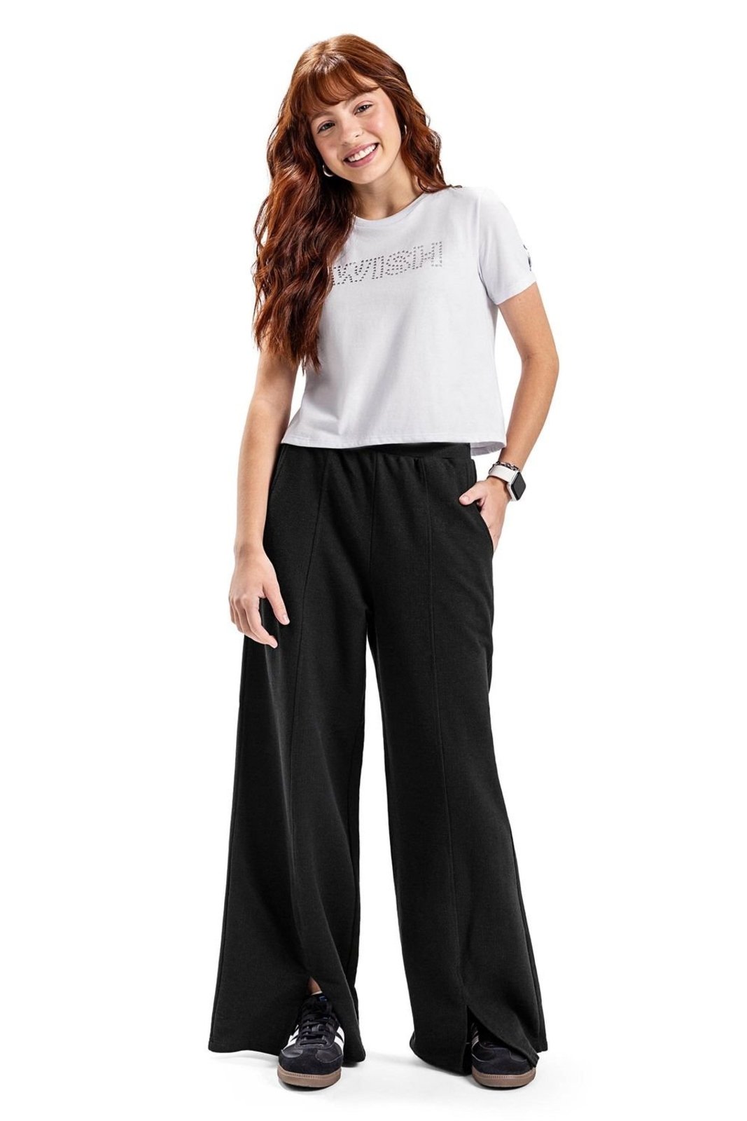 Infantil - Calça Juvenil Pantalona Fenda Frontal Beats Preto