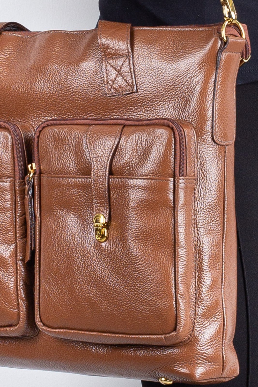 Vista 3 Bolsa Andrea Vinci Para Notebook De Couro Liso Jaque - Whisky vermelho Andrea Vinci vermelho