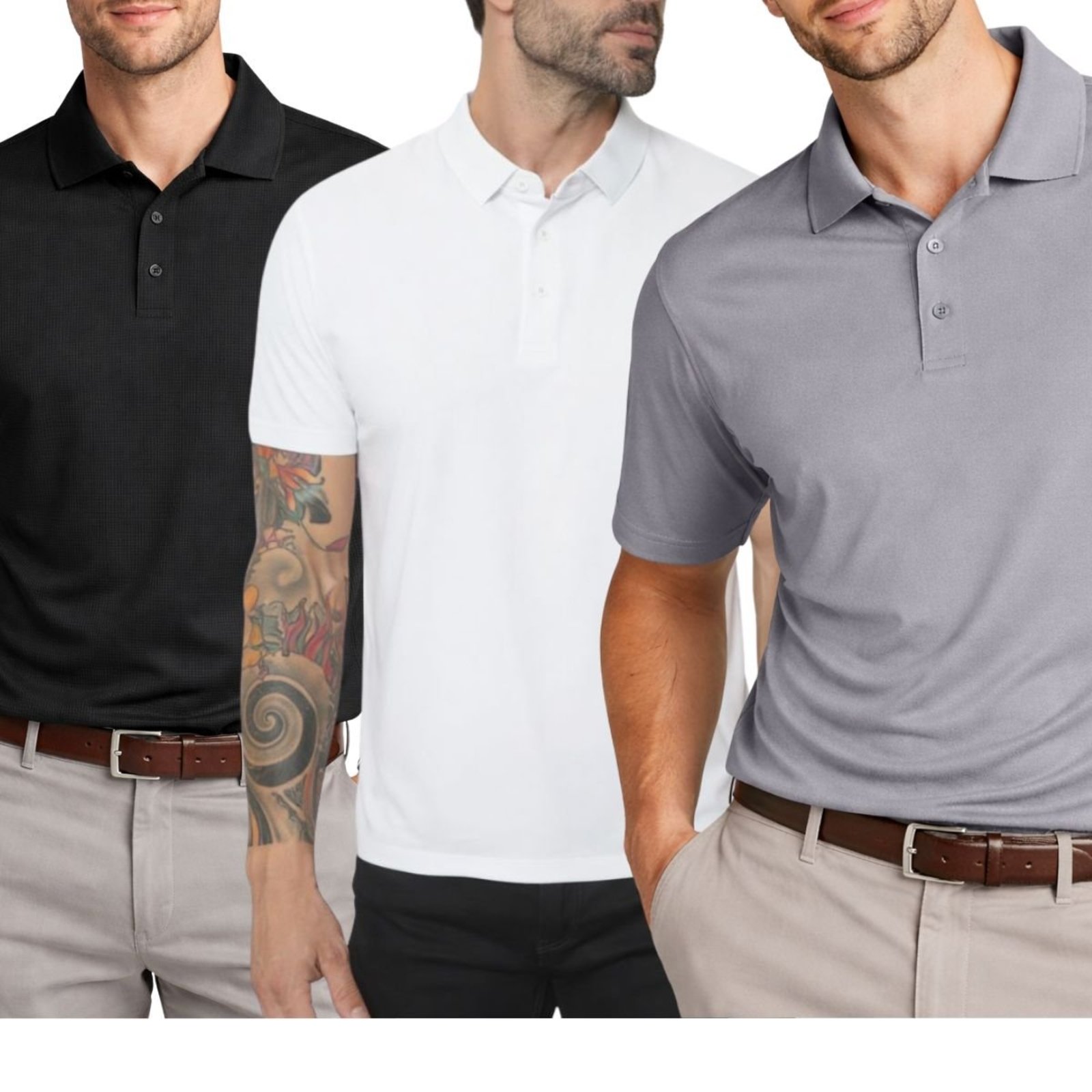 Kit 3 Camisas Polo Poliamida Masculina Básica Premium Multicolorido