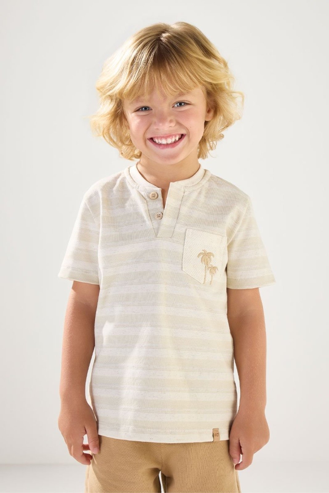 Infantil - Camiseta Bata Listrada com Bordado Off