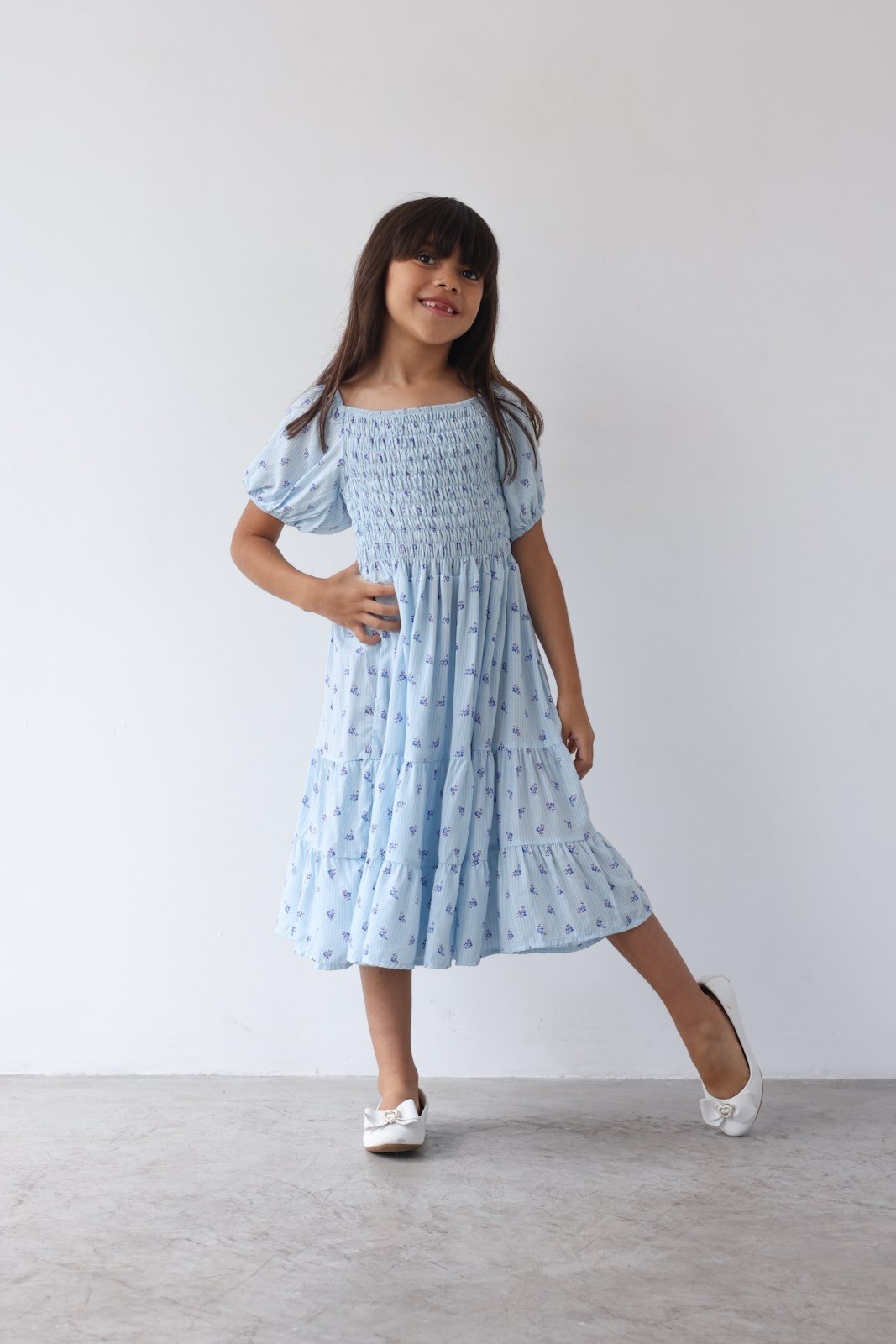 Infantil - Vestido Aura Miranda Listrado Floral Azul