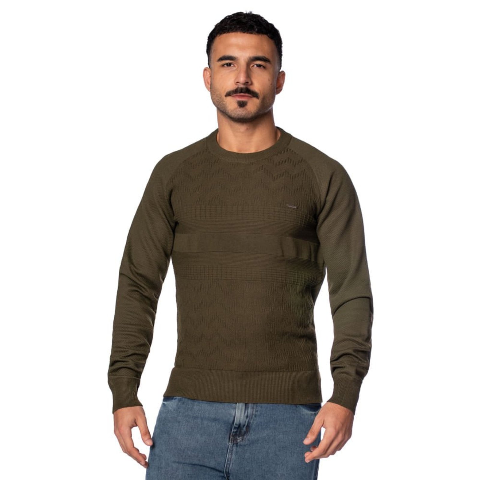 Suéter Masculino Dixie Tricot Texturizado Verde Musgo