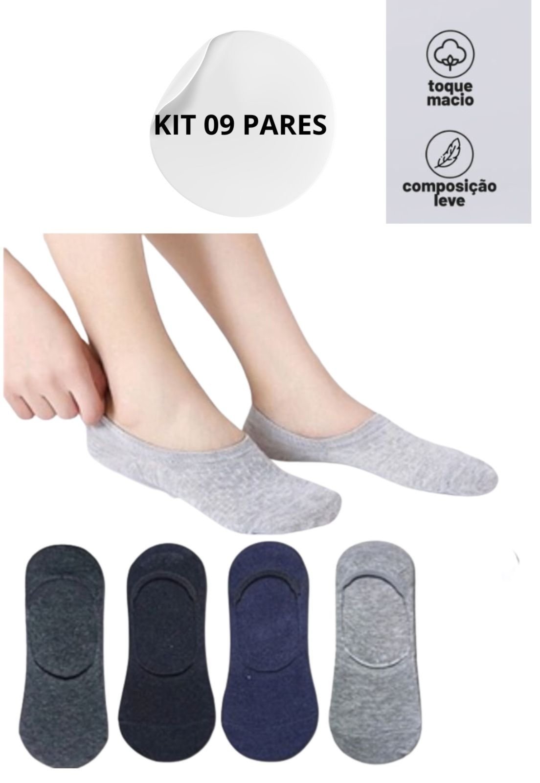 Kit 9 Pares De Meias Femininas Sapatilhas Invisível Soquete Algodao Premium