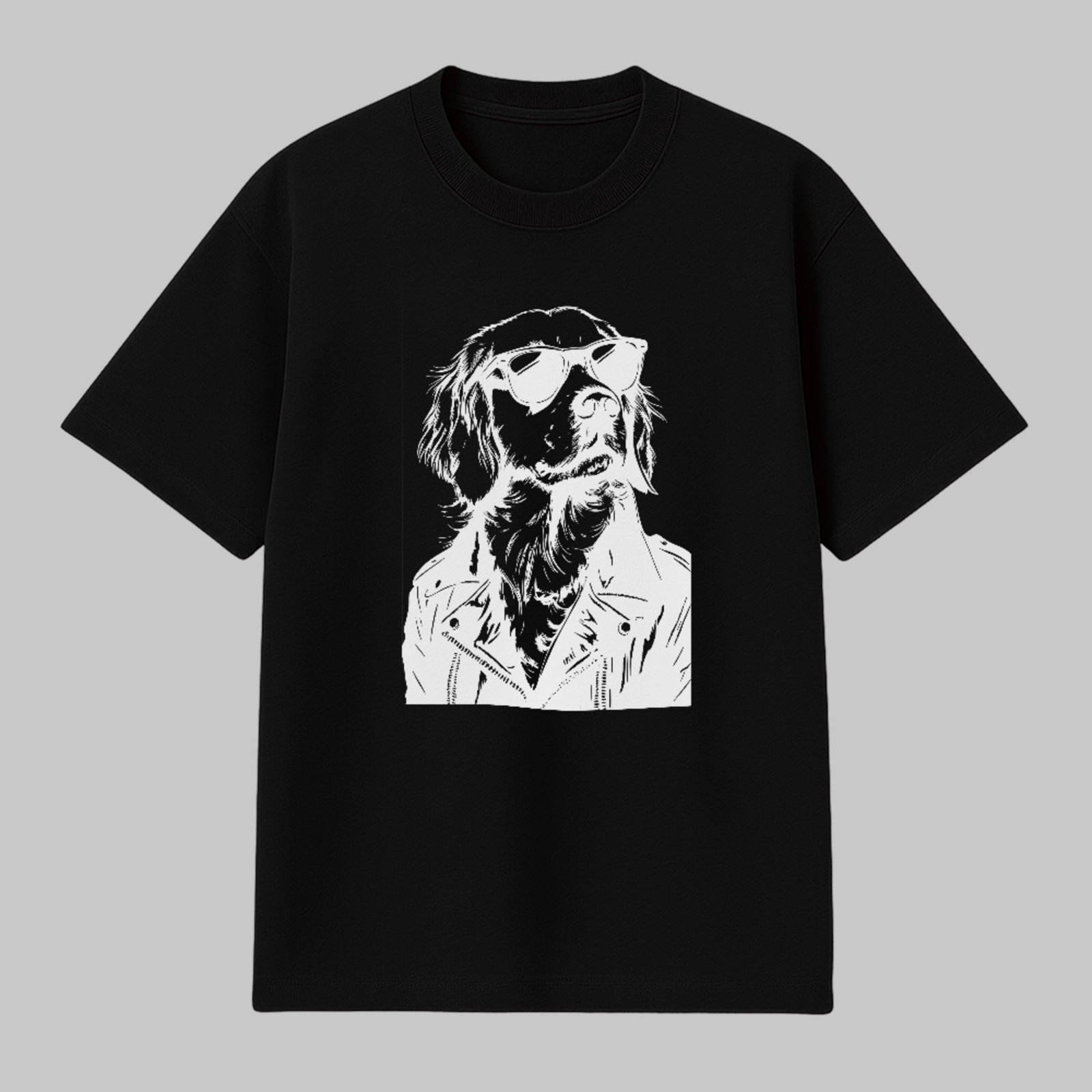 Camiseta Básica Cachorro Rock Óculos Estilo Streetwear Pet Preto