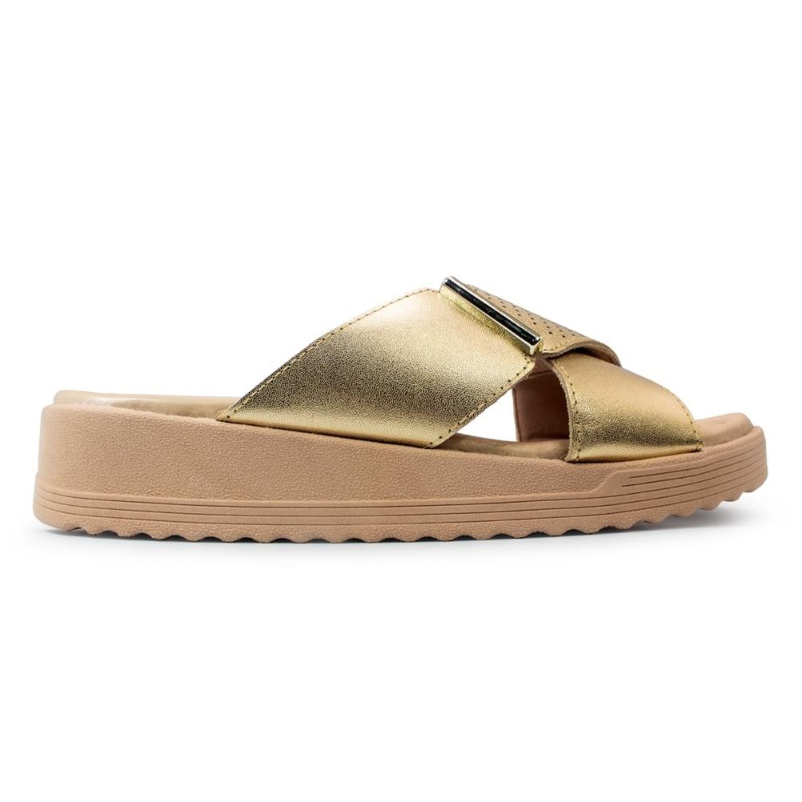 Tamanco Usaflex Feminino Salto Anabela Detalhe Casual MA10003 Dourado