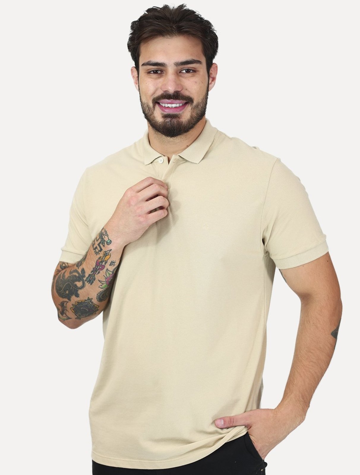 Polo Aramis Masculina Basic Piquet Mono Areia