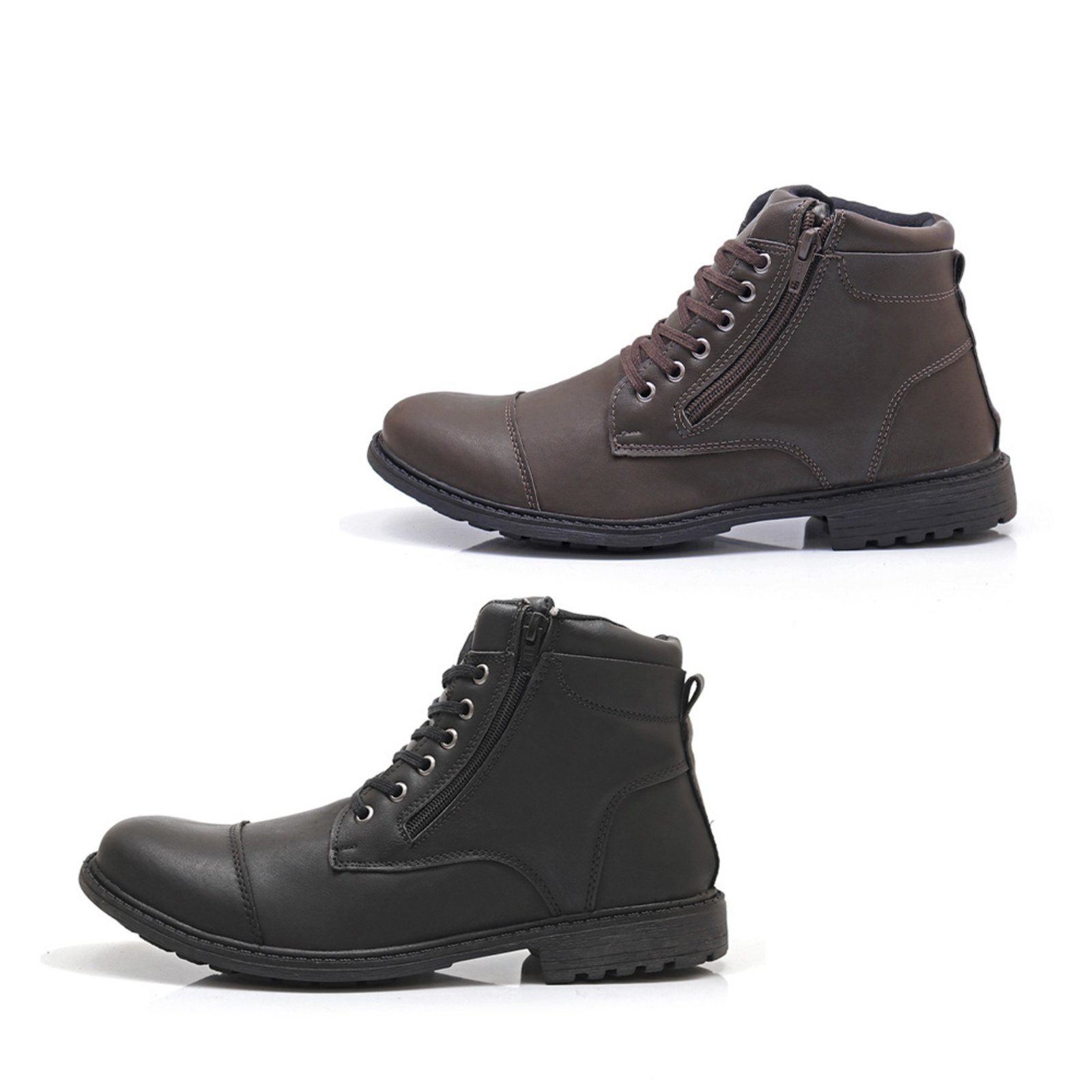 Kit Bota Coturno Masculina Épico Zíper Cano Médio Conforto Casual Preto e Café
