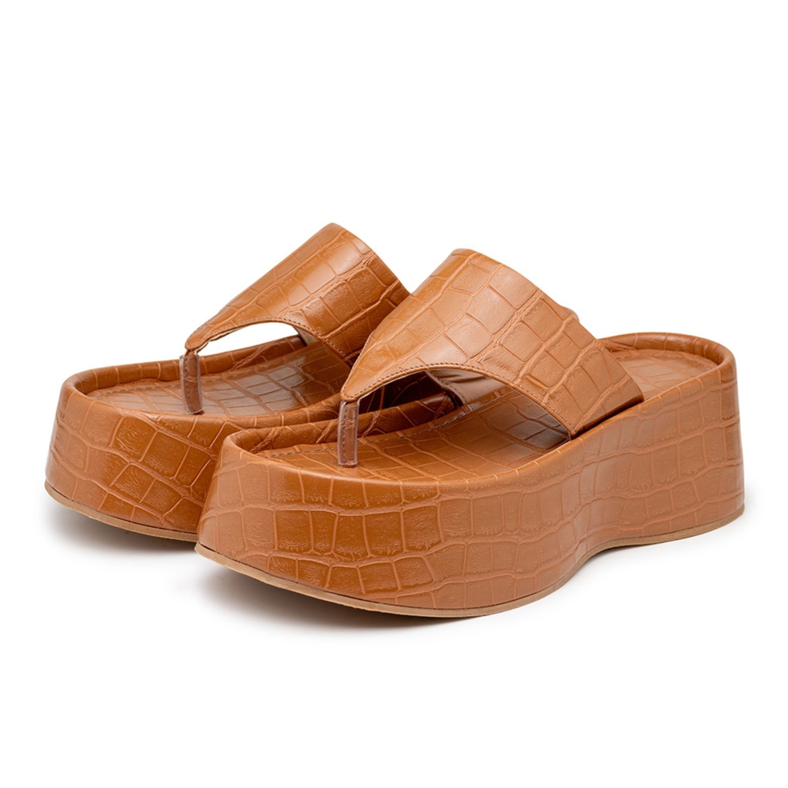 Sandália Feminina Tamanco Plataforma 5100 Croco Whisky