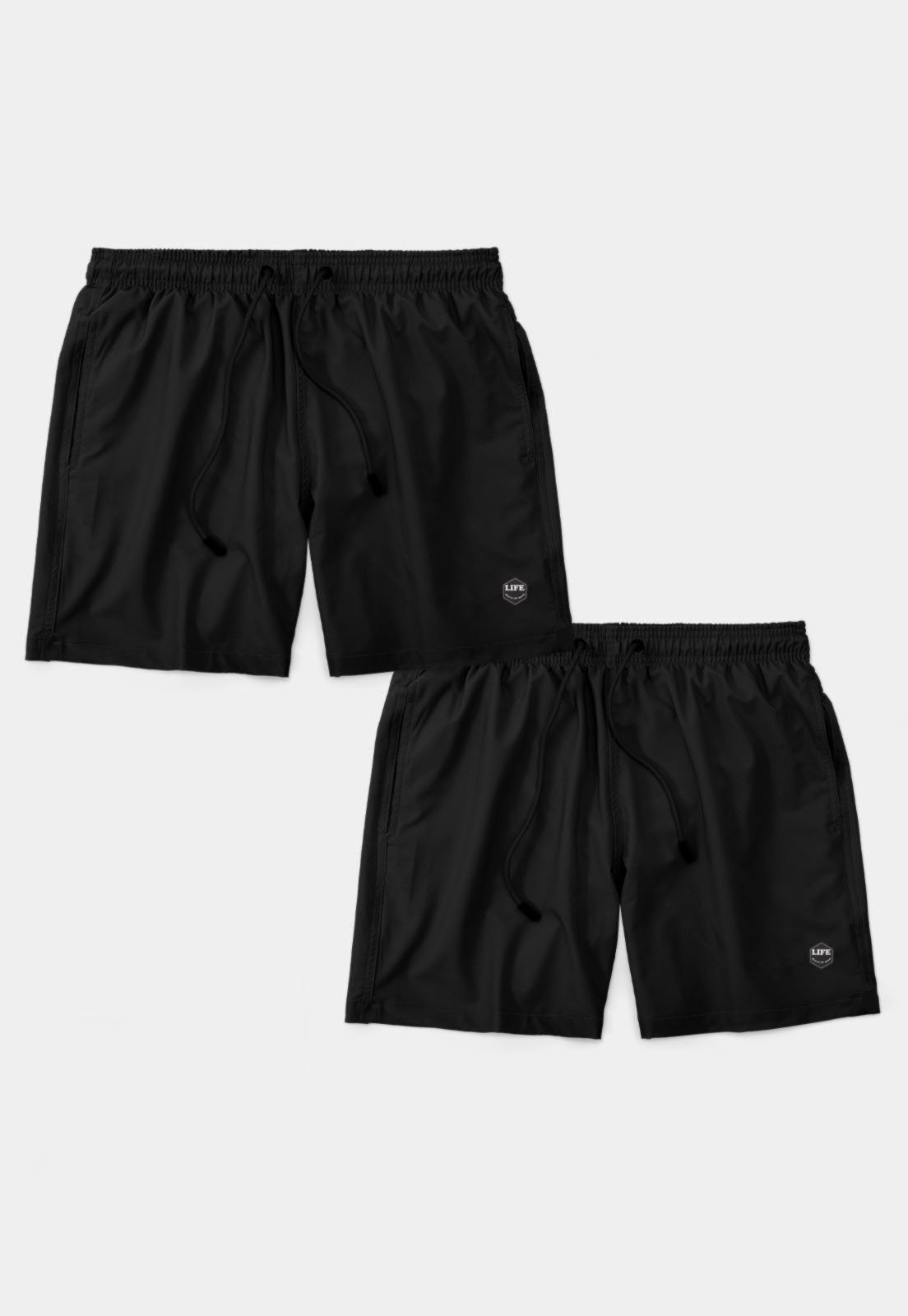 Kit 2 Shorts Bermuda Life Praia Masculino Casual Básico Mauricinho Tactel Preto